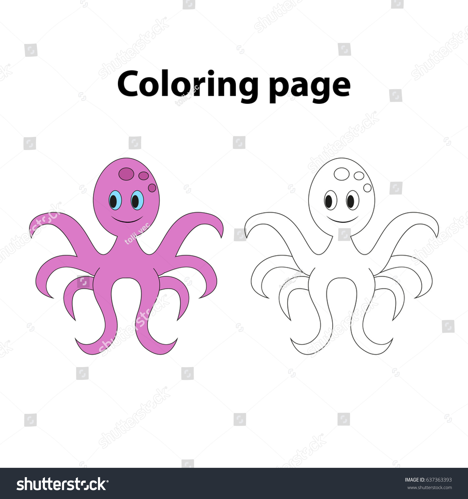 Octopus Painting Page Game Children Worksheet Stock Vector Royalty