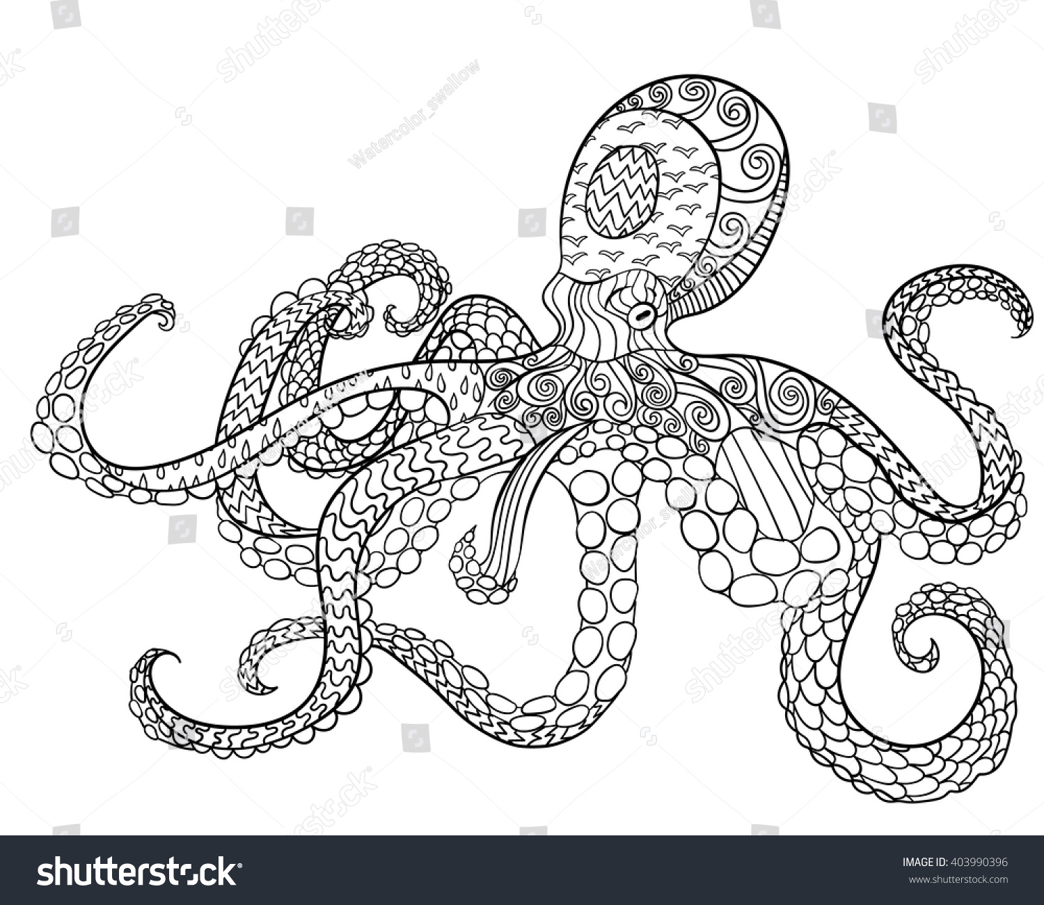 Octopus with high details Adult antistress coloring page Black white hand drawn doodle oceanic