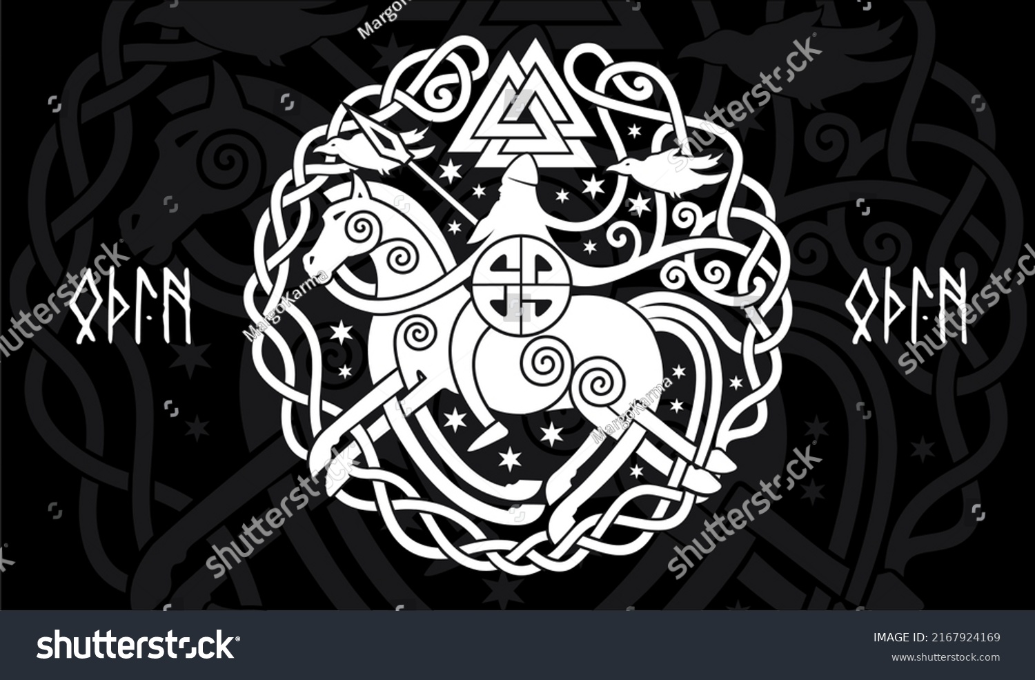 Odin On Eightlegged Horse Spear Crows Stock Vector (Royalty Free ...