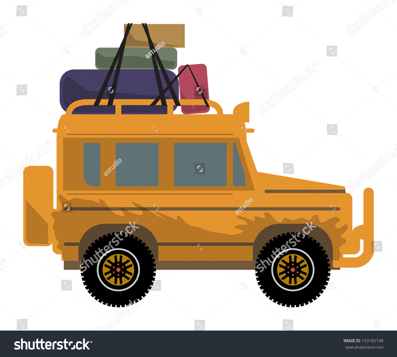 yellow off-road vehicle with luggage clip art preview
