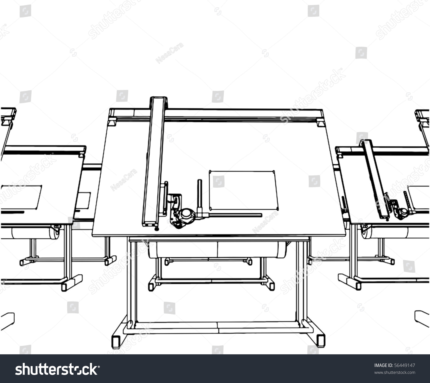 Office Desks Drawing Vector 04 Stock Vector (Royalty Free) 56449147 ...