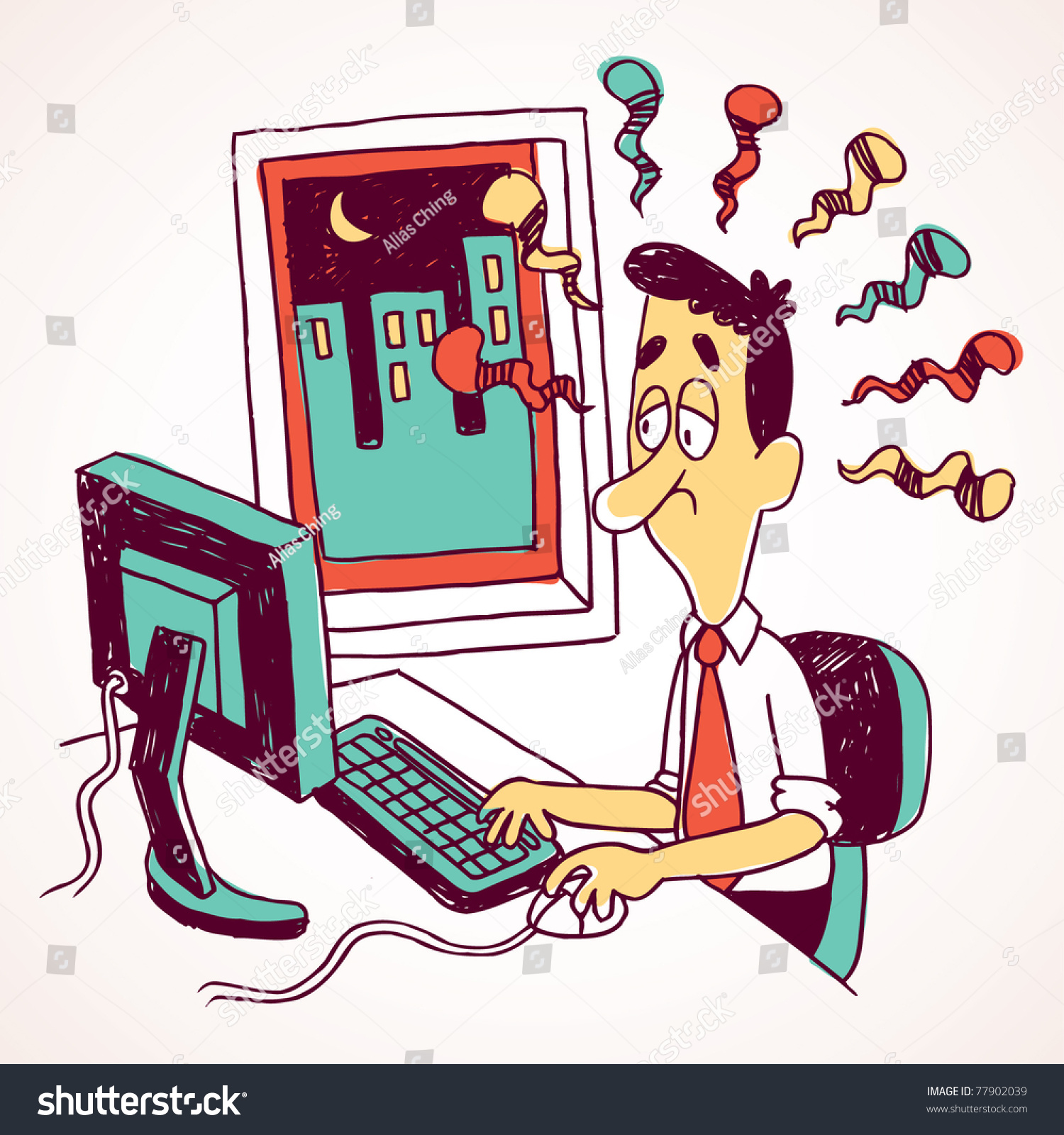 Office Employee Working Overtime Stock Vector 77902039 - Shutterstock