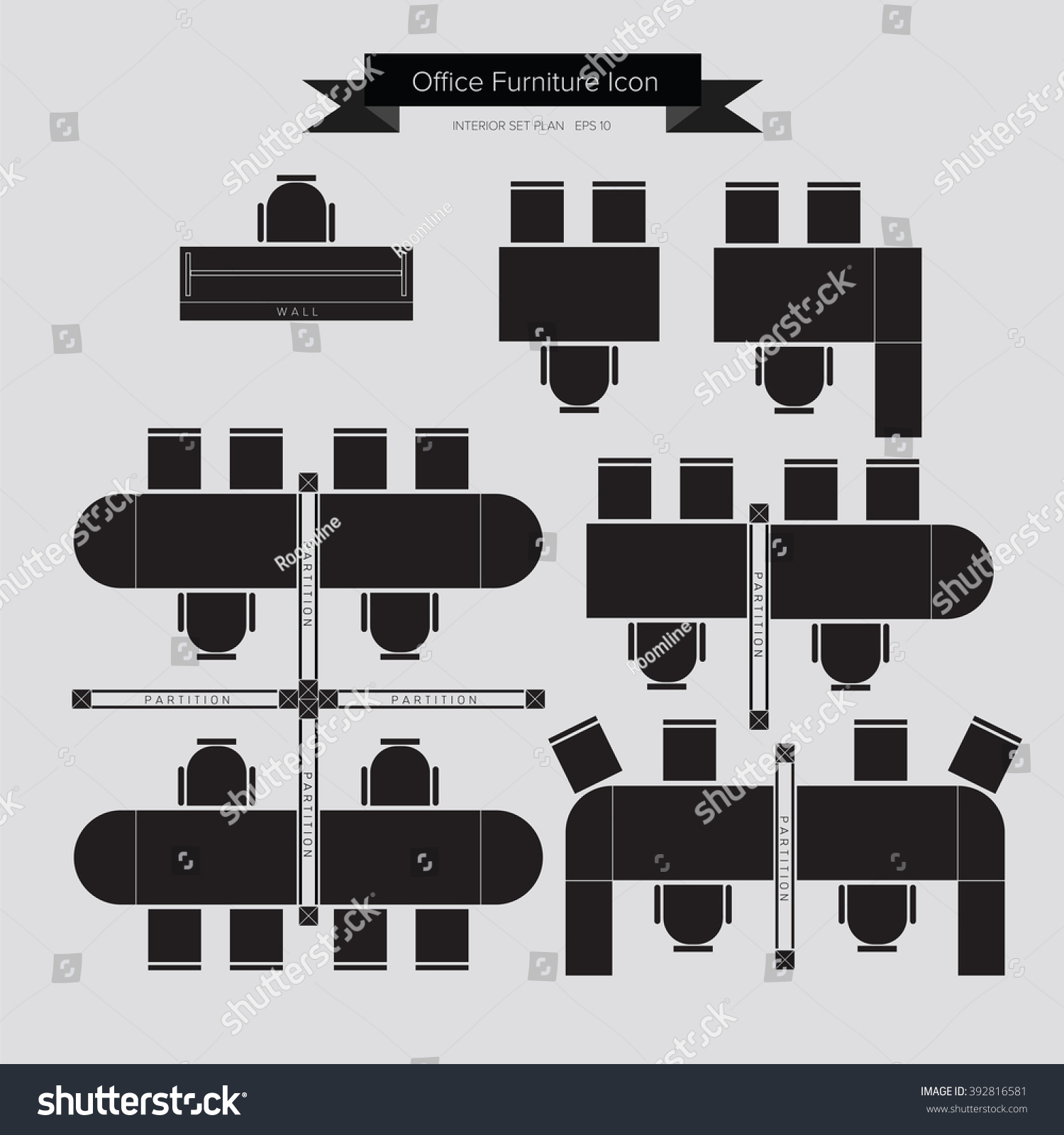 Office Furniture Icon Top View Interior Stock Vector 