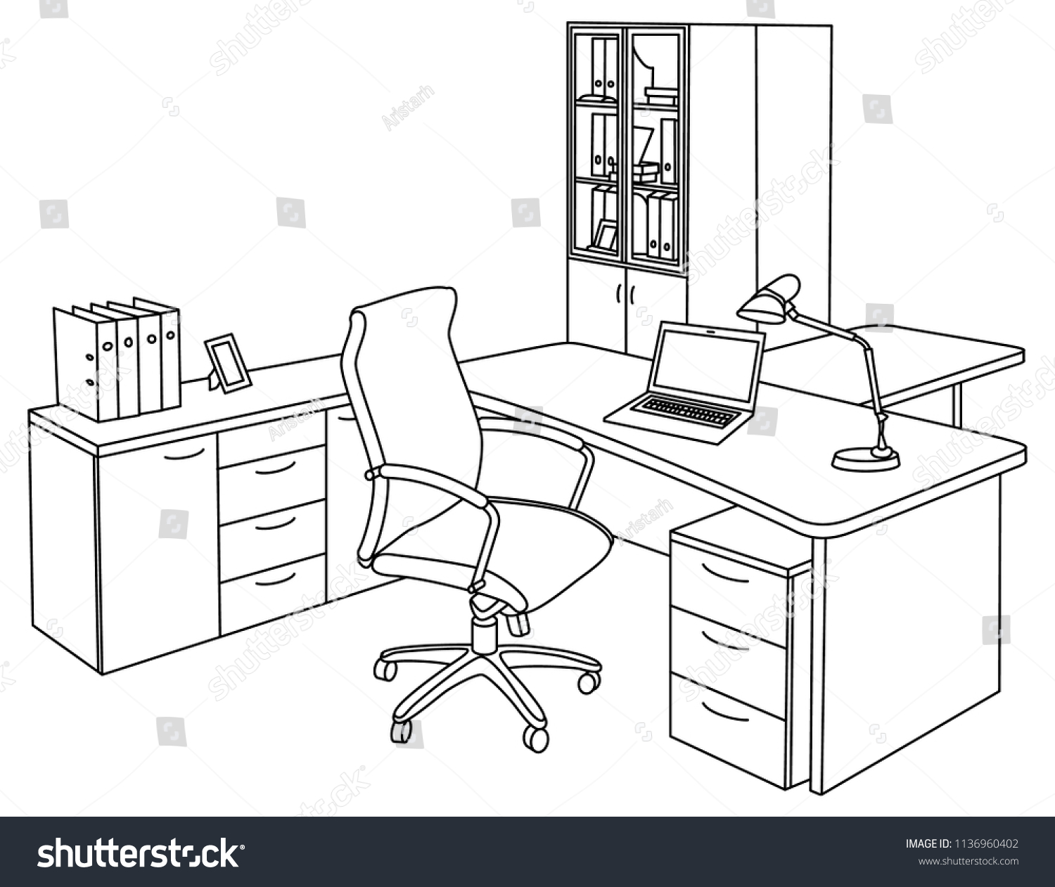 Office Sketch Style Vector Illustration Stock Vector (Royalty Free ...