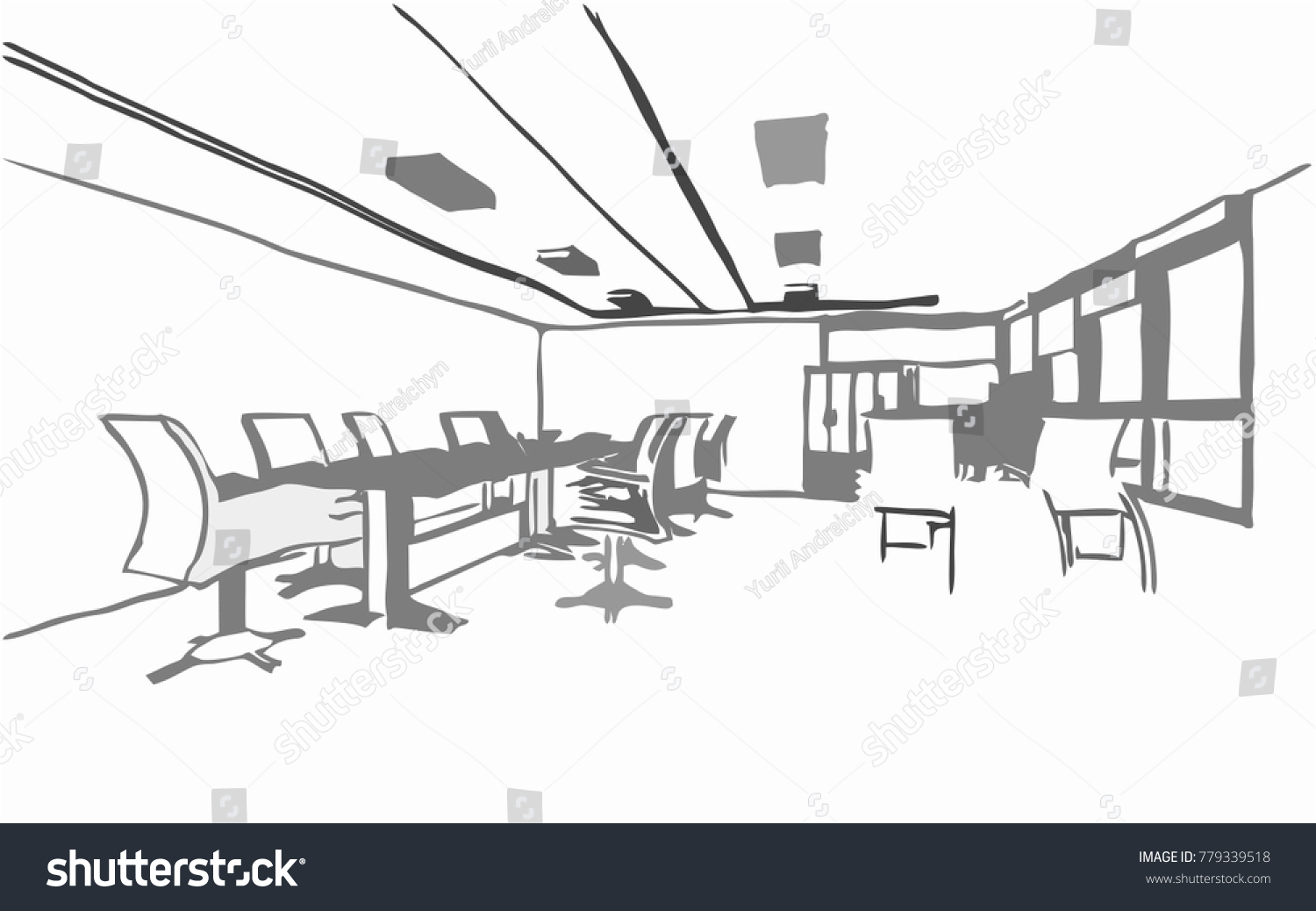 Office Interior Sketch Stock Vector (Royalty Free) 779339518