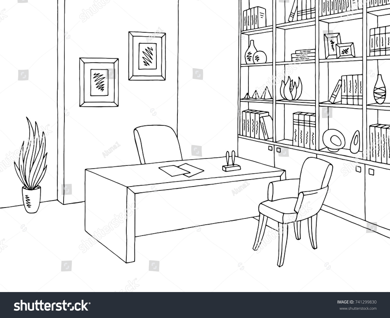 Office Room Graphic Black White Interior Stock Vector (Royalty Free ...