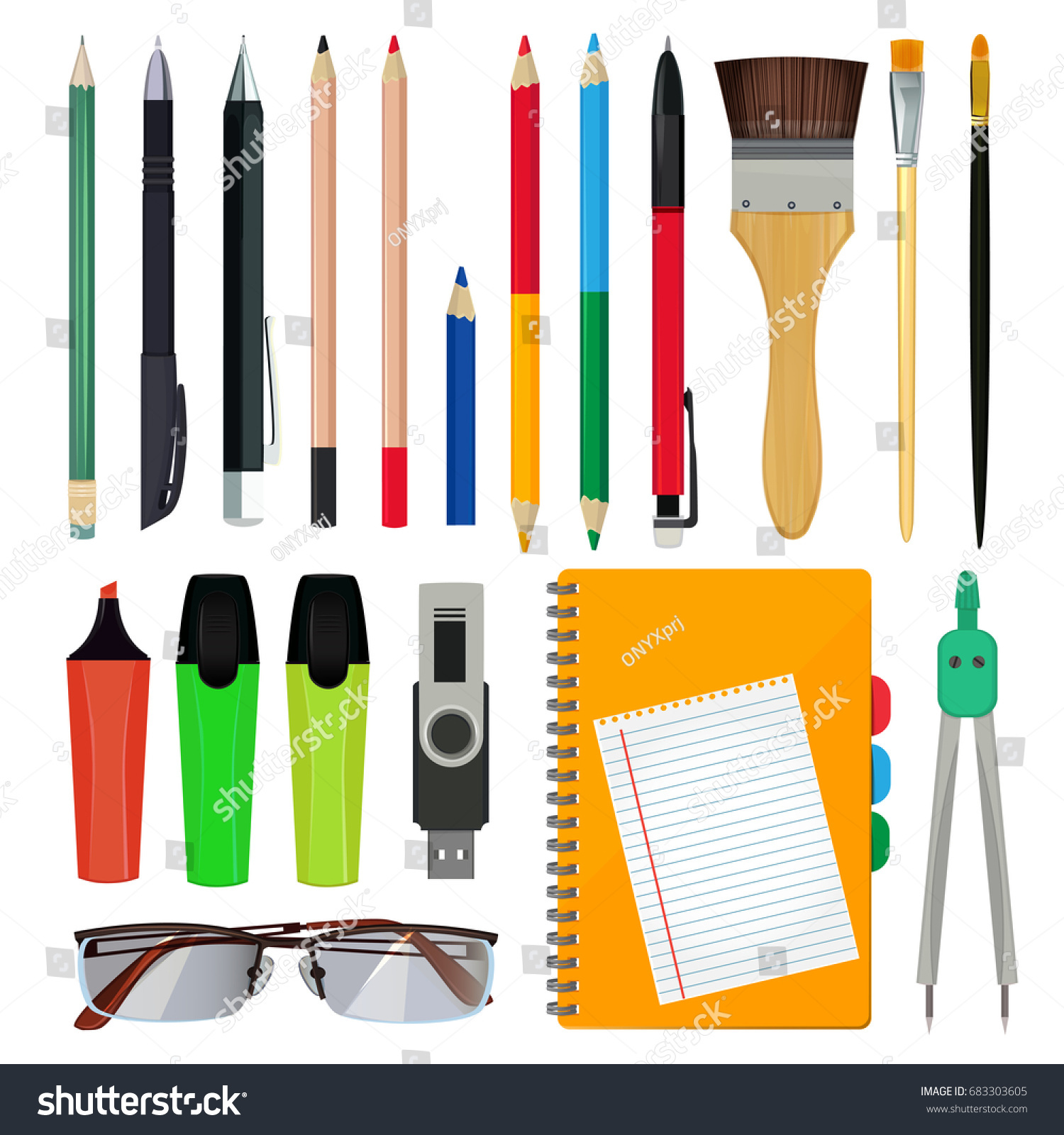 Office Stationery School Equipment Vector Illustrations Stock Vector ...