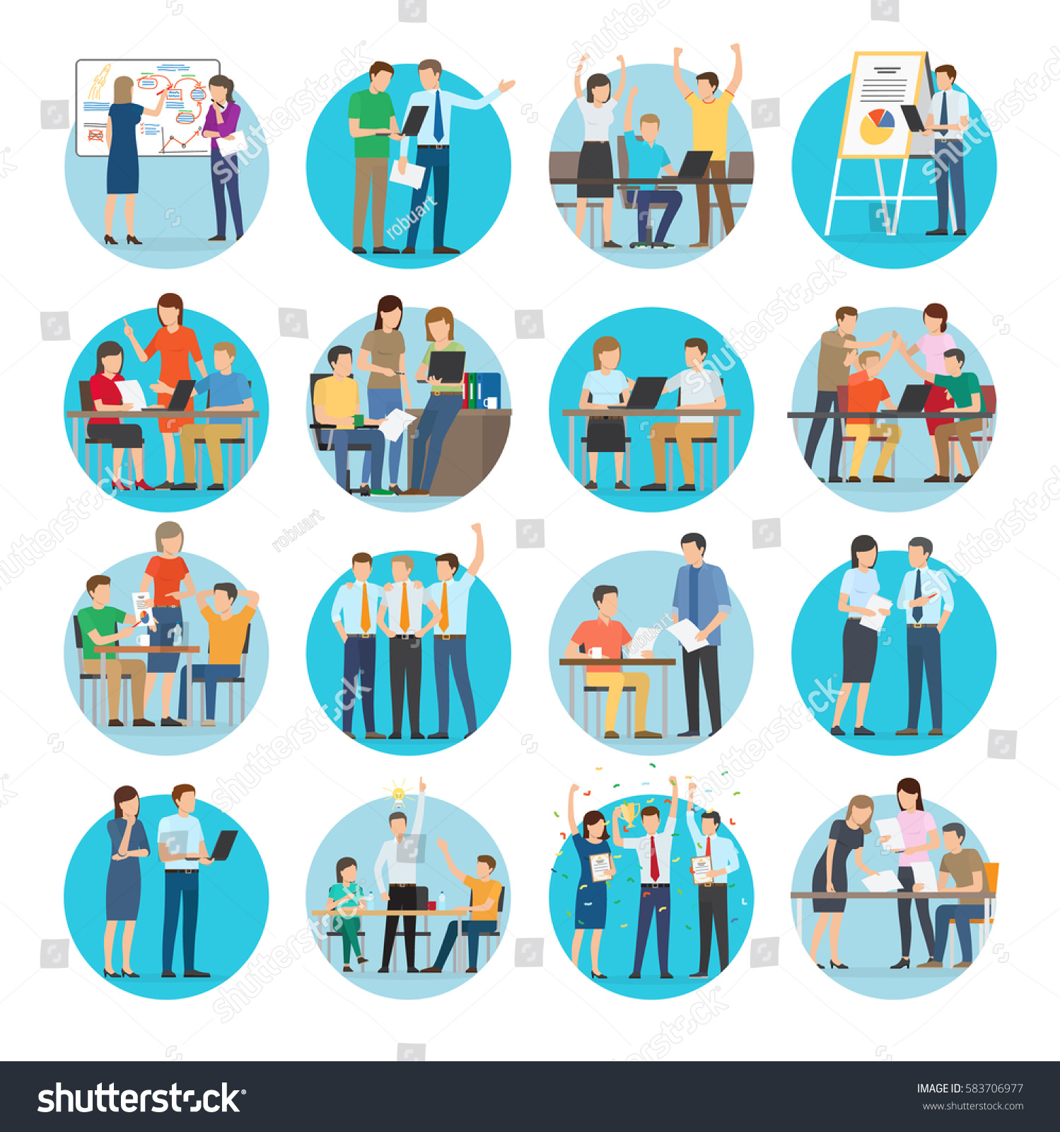Stock Vector Office Teamworking Process Vector Collection On White Typical Day In Office Planning Discussing 583706977 