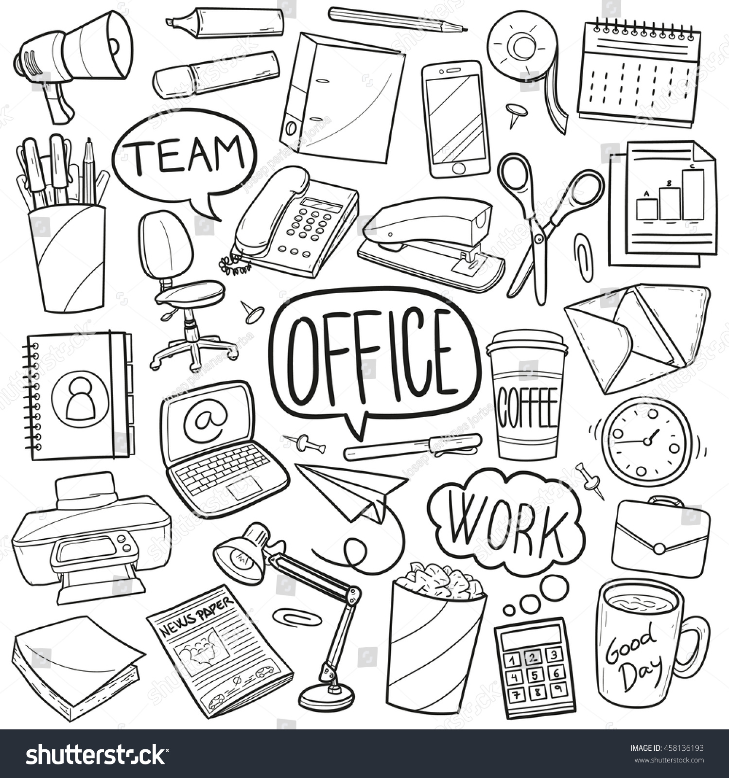 Office Work Business Doodle Icons Hand Stock Vector 458136193 ...