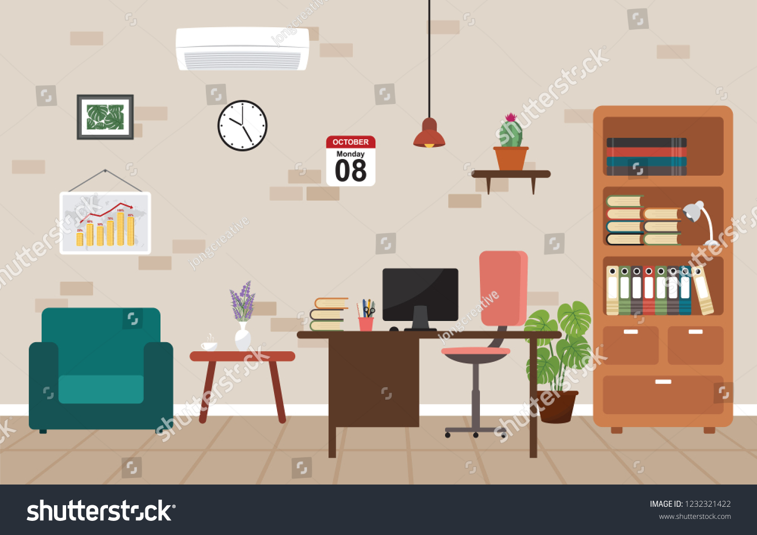 Office Work Workplace Workspace Table Desk Stock Vector (Royalty Free ...