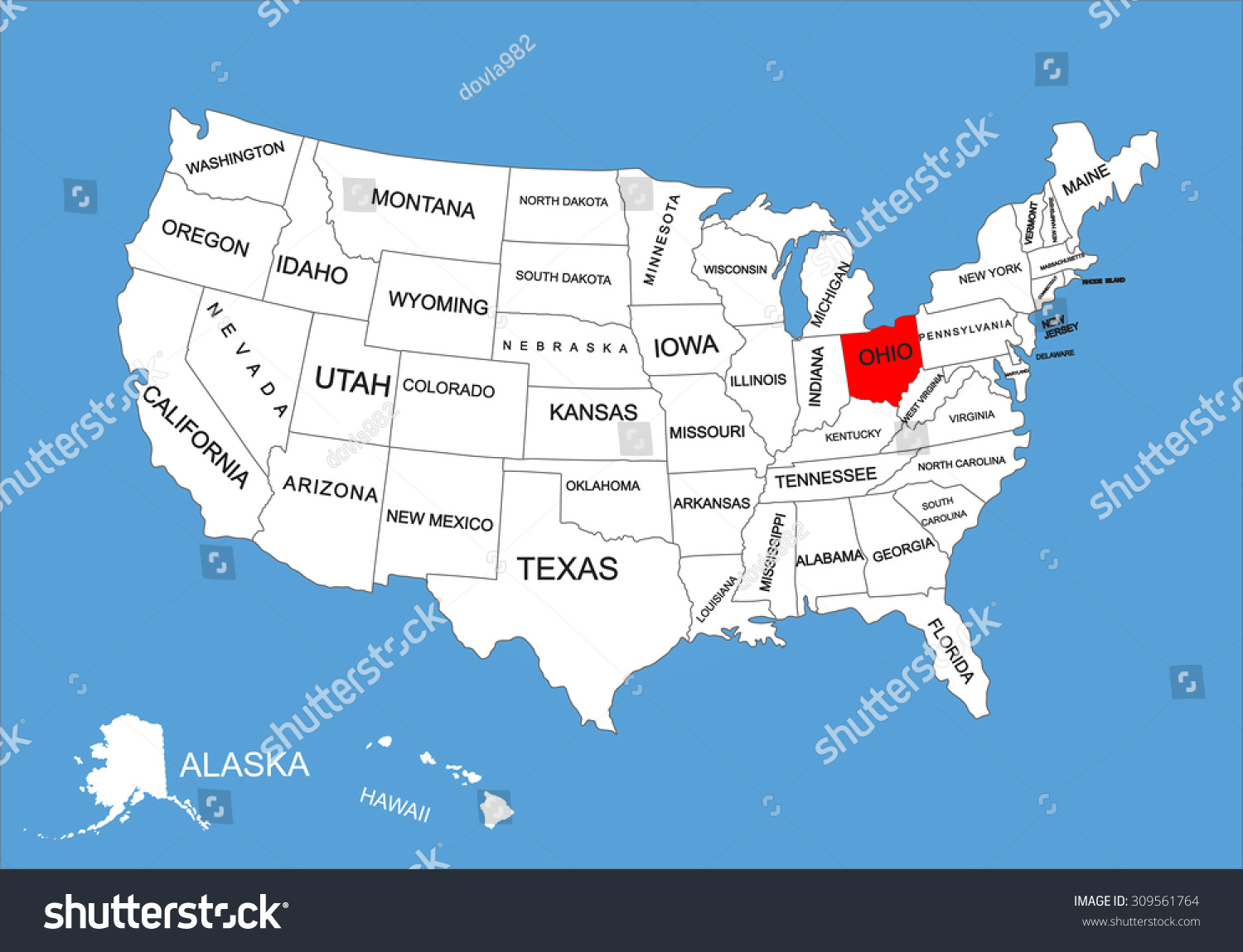 Ohio State Usa Vector Map Isolated Stock Vector Royalty Free