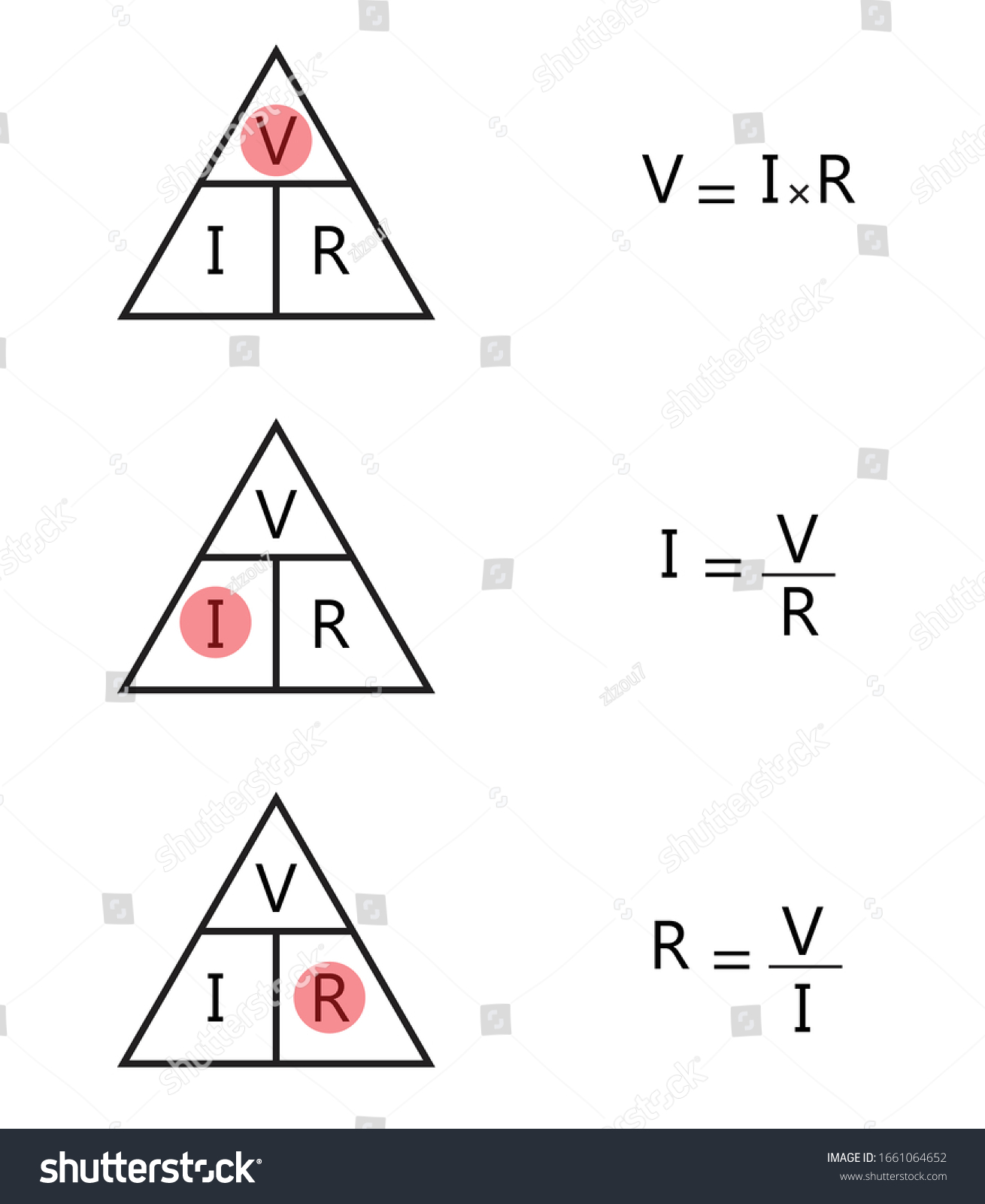 Ohms Law Triangle On White Background Vetor Stock Livre De Direitos 1661064652 