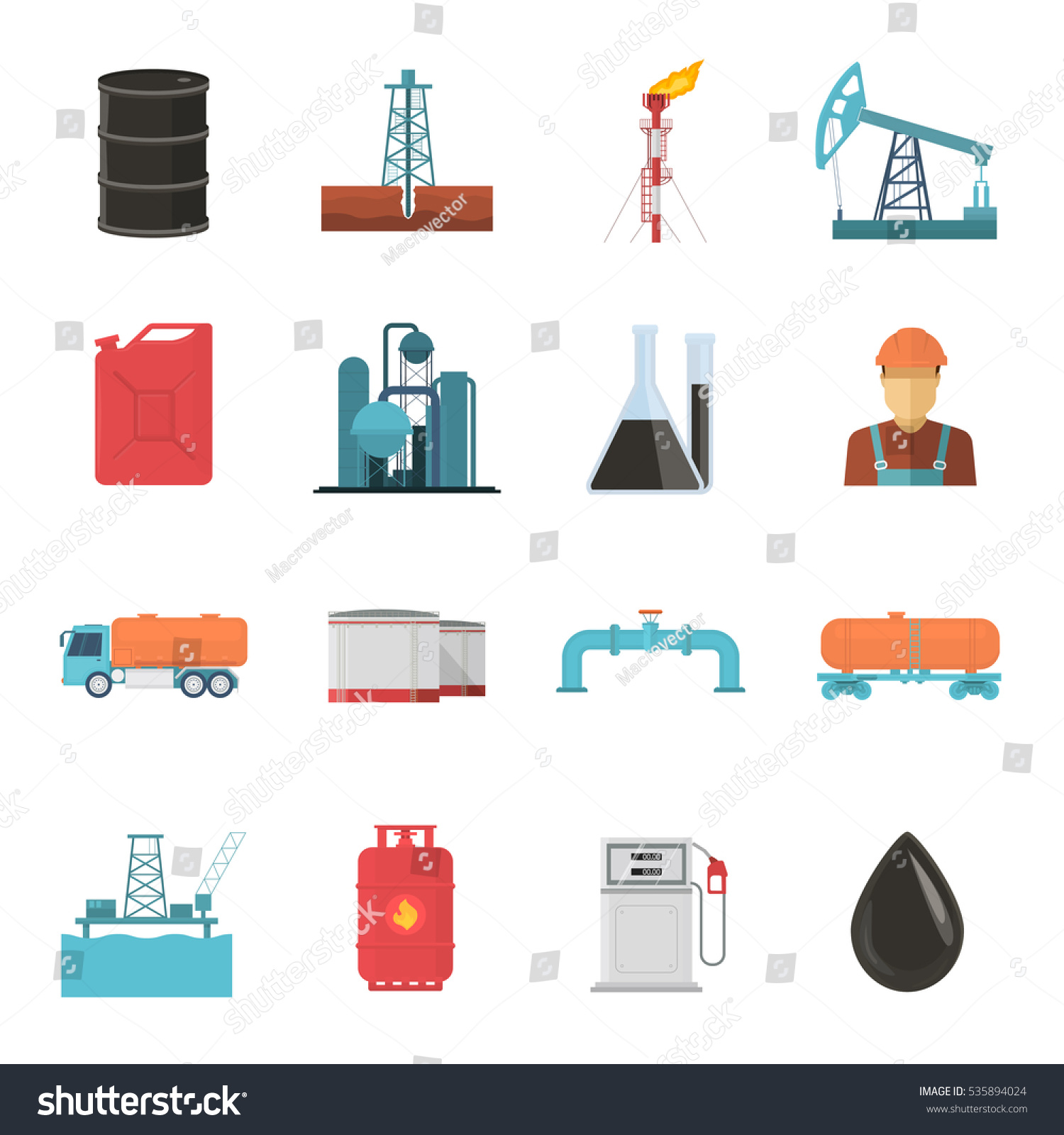 Oil Gas Industry Isolated Icon Set Stock Vector 535894024 - Shutterstock