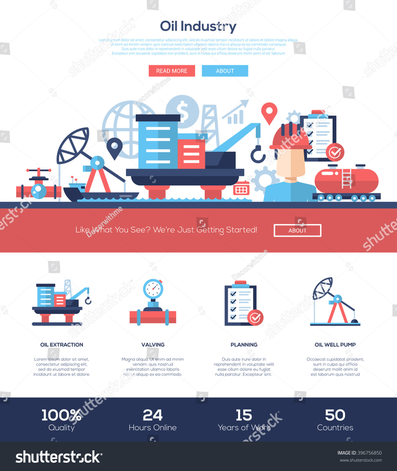Oil Gas Production Industry One Page Stock Vector 396756850 Shutterstock Gas Station Website Template