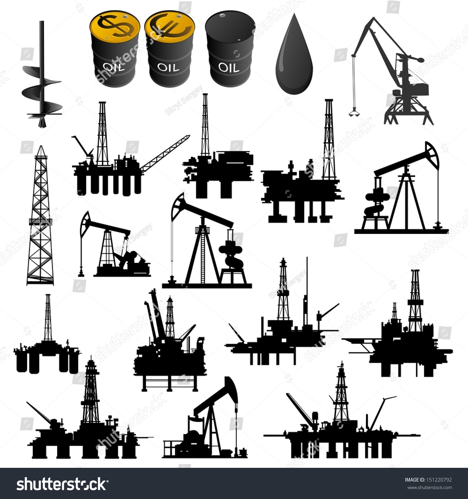 Oil Facilities Blackandwhite Illustration On White Stock Vector ...