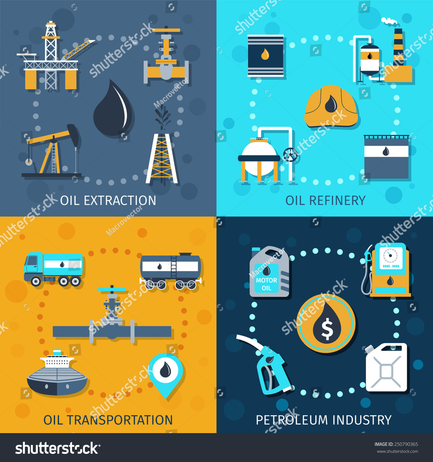 Oil Industry Flat Icons Set With Extraction Refinery Transportation ...