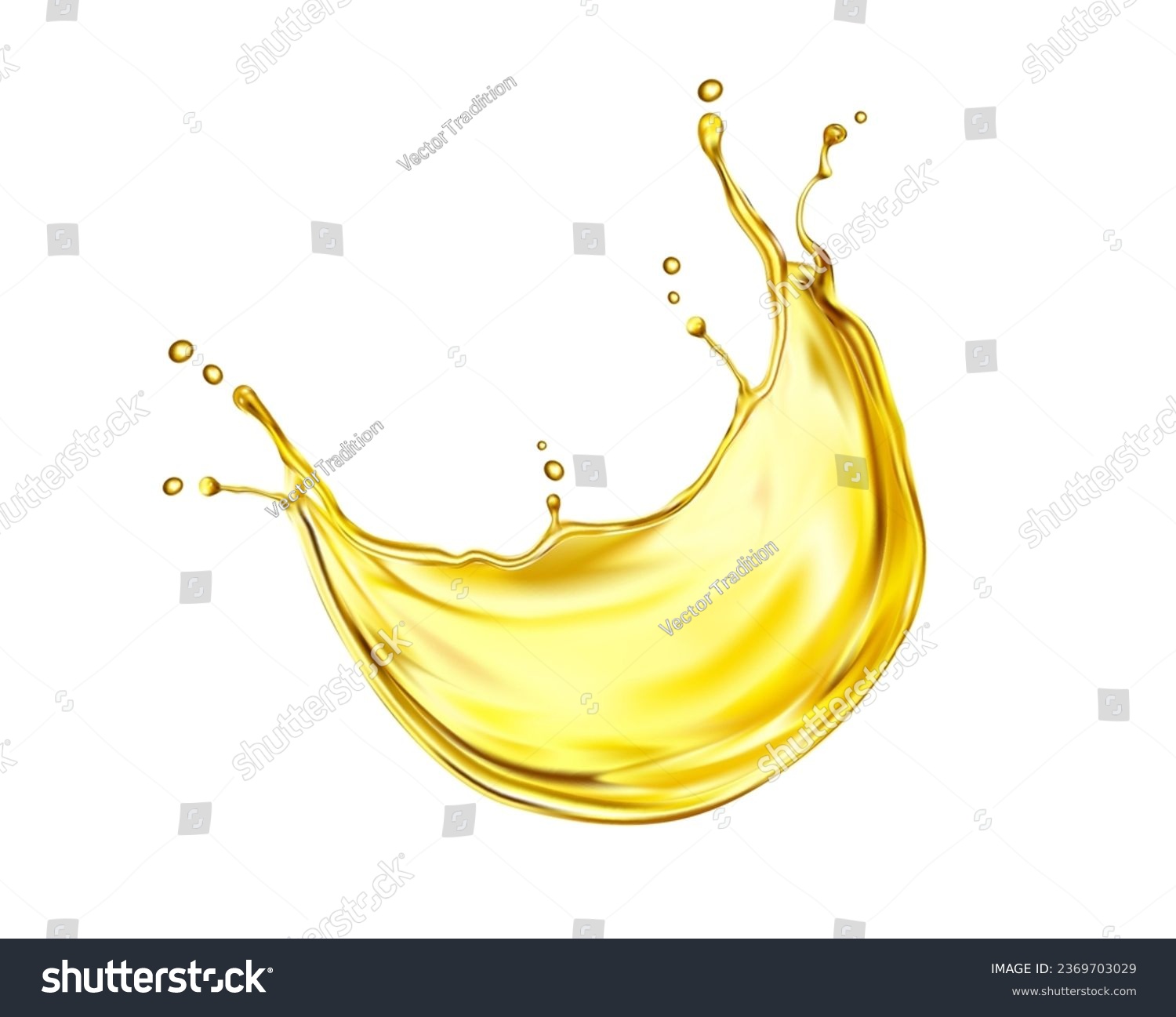 SVG of Oil or juice swirl splash. Transparent wave flow of fruit drink or food cooking oil with gold drops. Vector 3d wavy spill motion of olive oil, apple juice or lemonade with ripples and bubbles svg