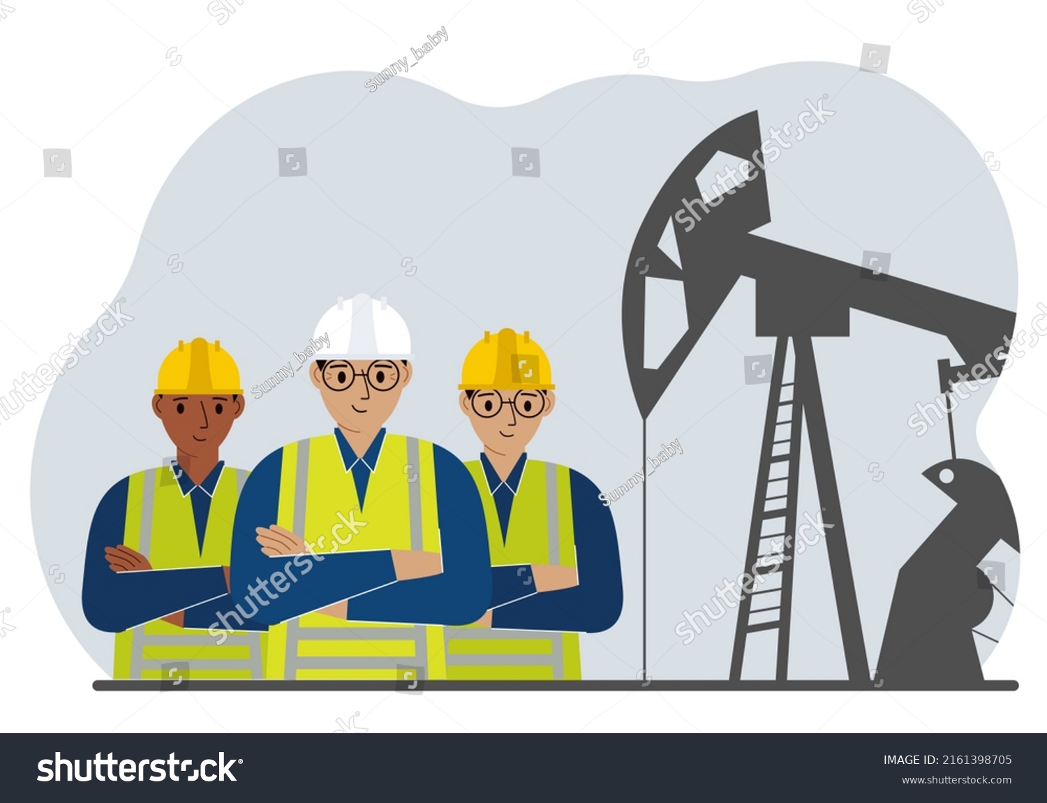 SVG of Oil refinery engineer. A male worker in front of a pumping unit for oil extraction, oil drilling and well repair. Vector flat illustration svg