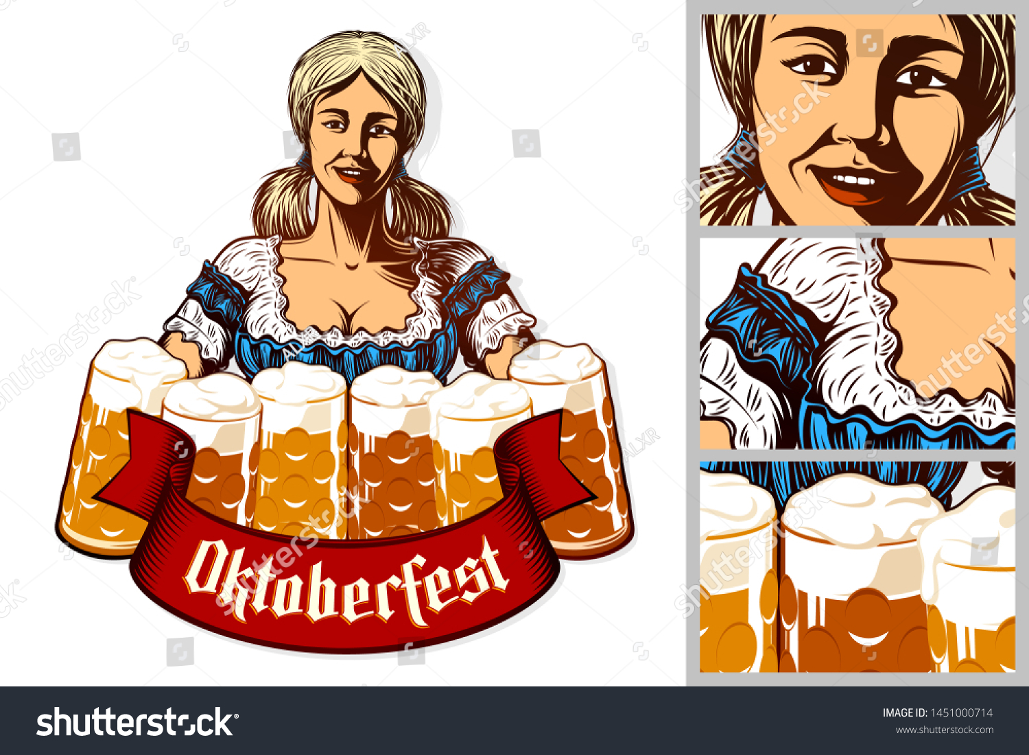 Oktoberfest Girl Waitress Holding Mugs Beer Stock Vector (Royalty Free ...