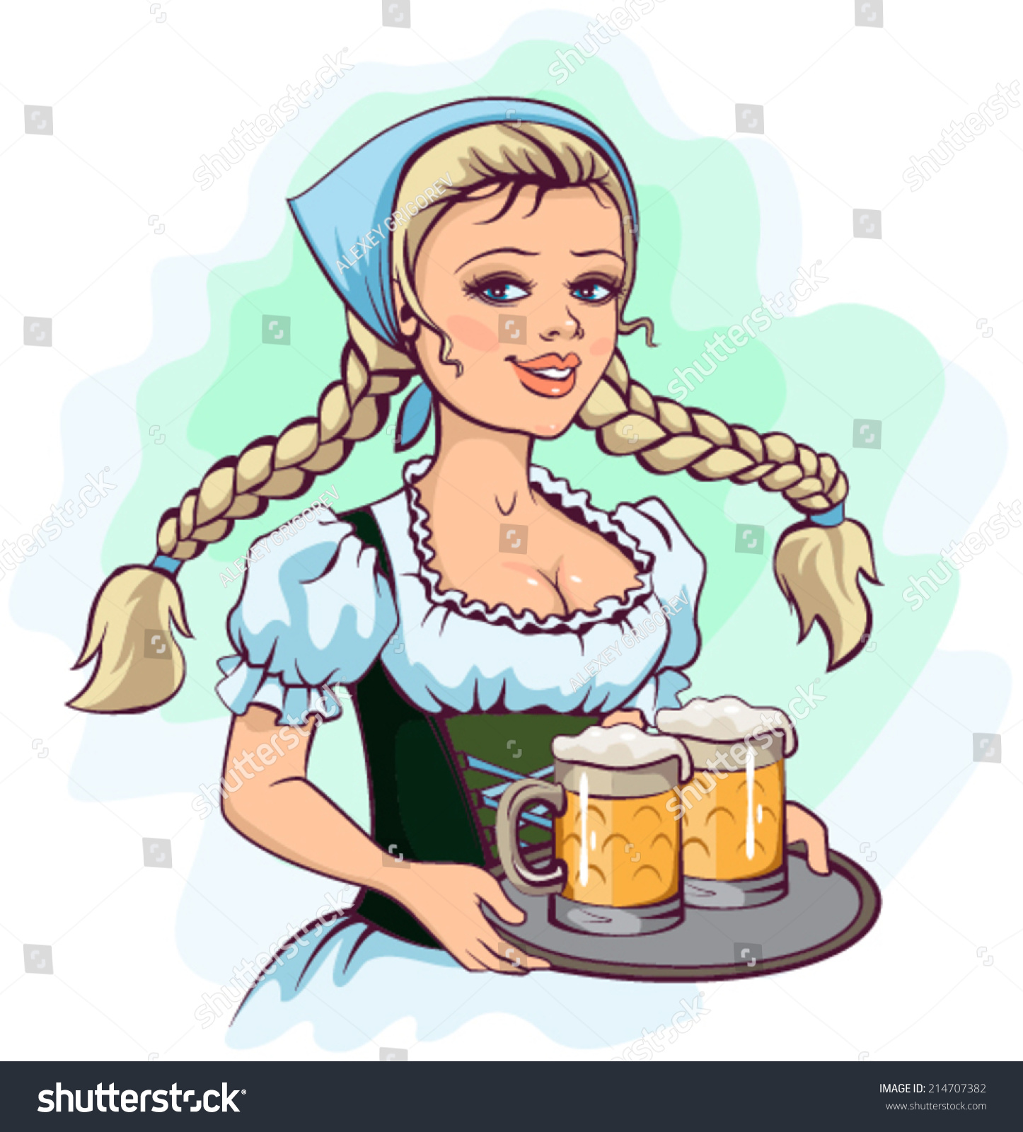 Oktoberfest Girl Waitress Holds Tray Beer Stock Vector 214707382 ...