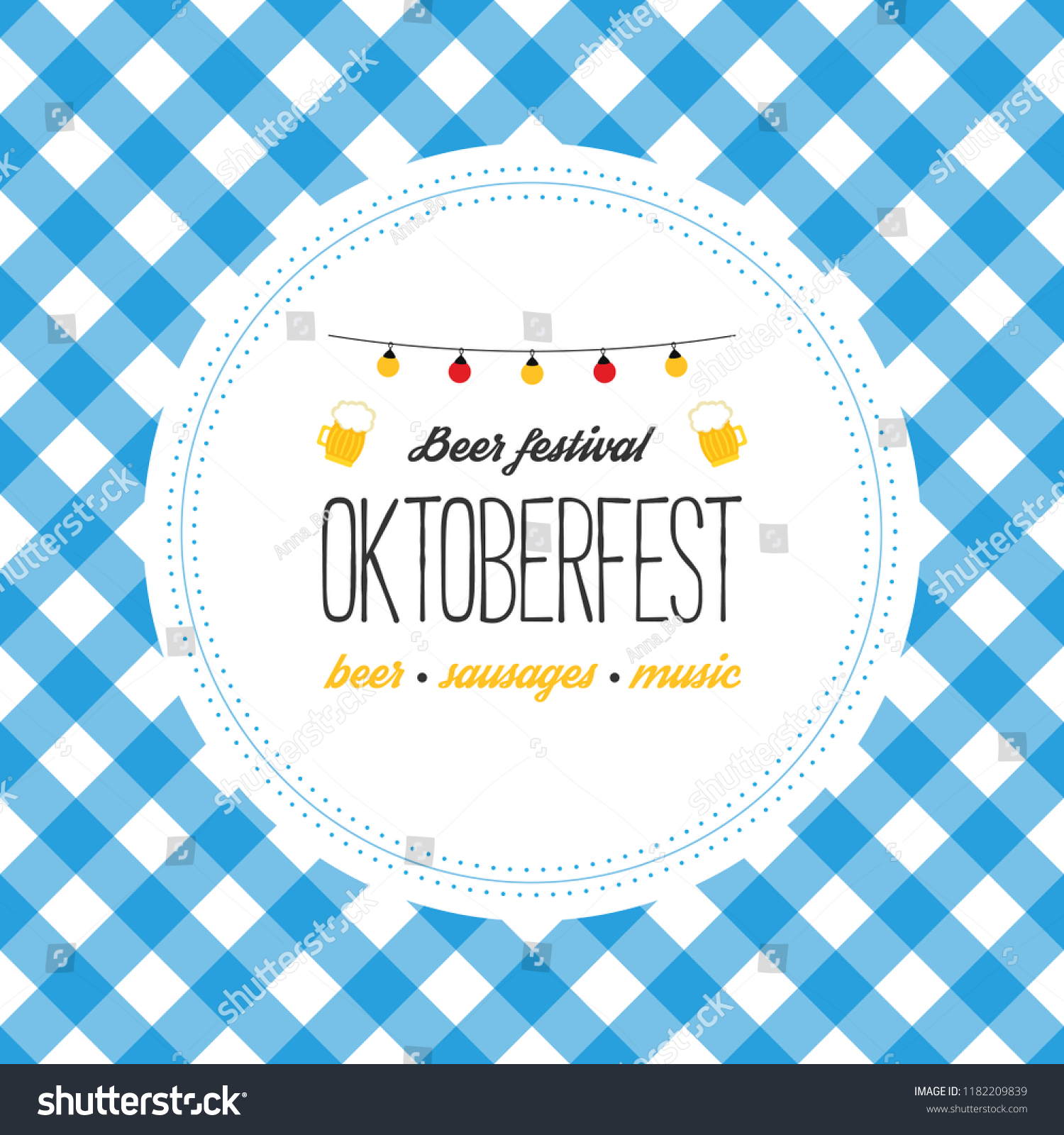 Oktoberfest Poster Vector Illustration With Fresh Lager Beer On Blue White Flag Background Celebration Flyer Template