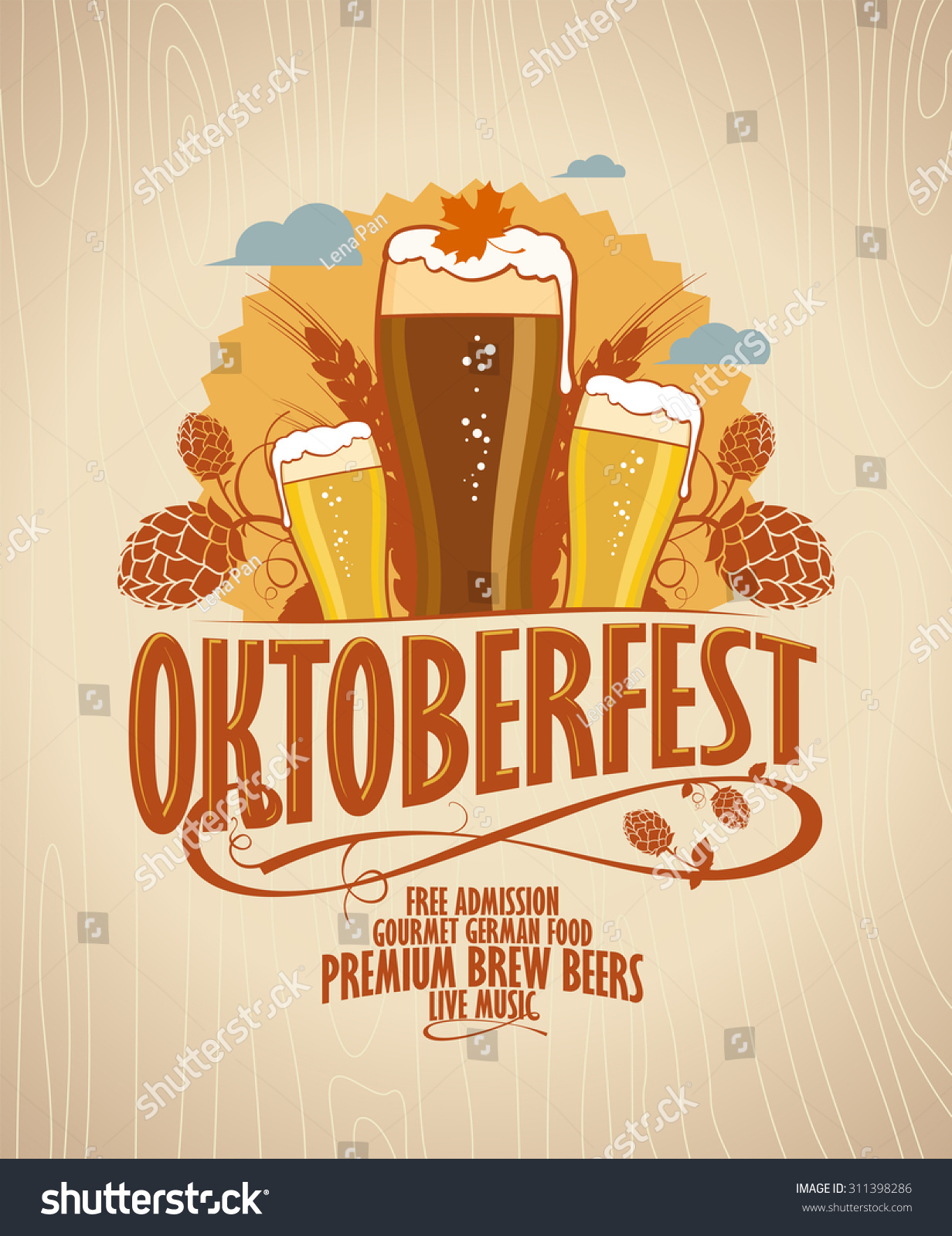 Oktoberfest Poster With Beer Glasses On A Retro Style Wooden Backdrop ...