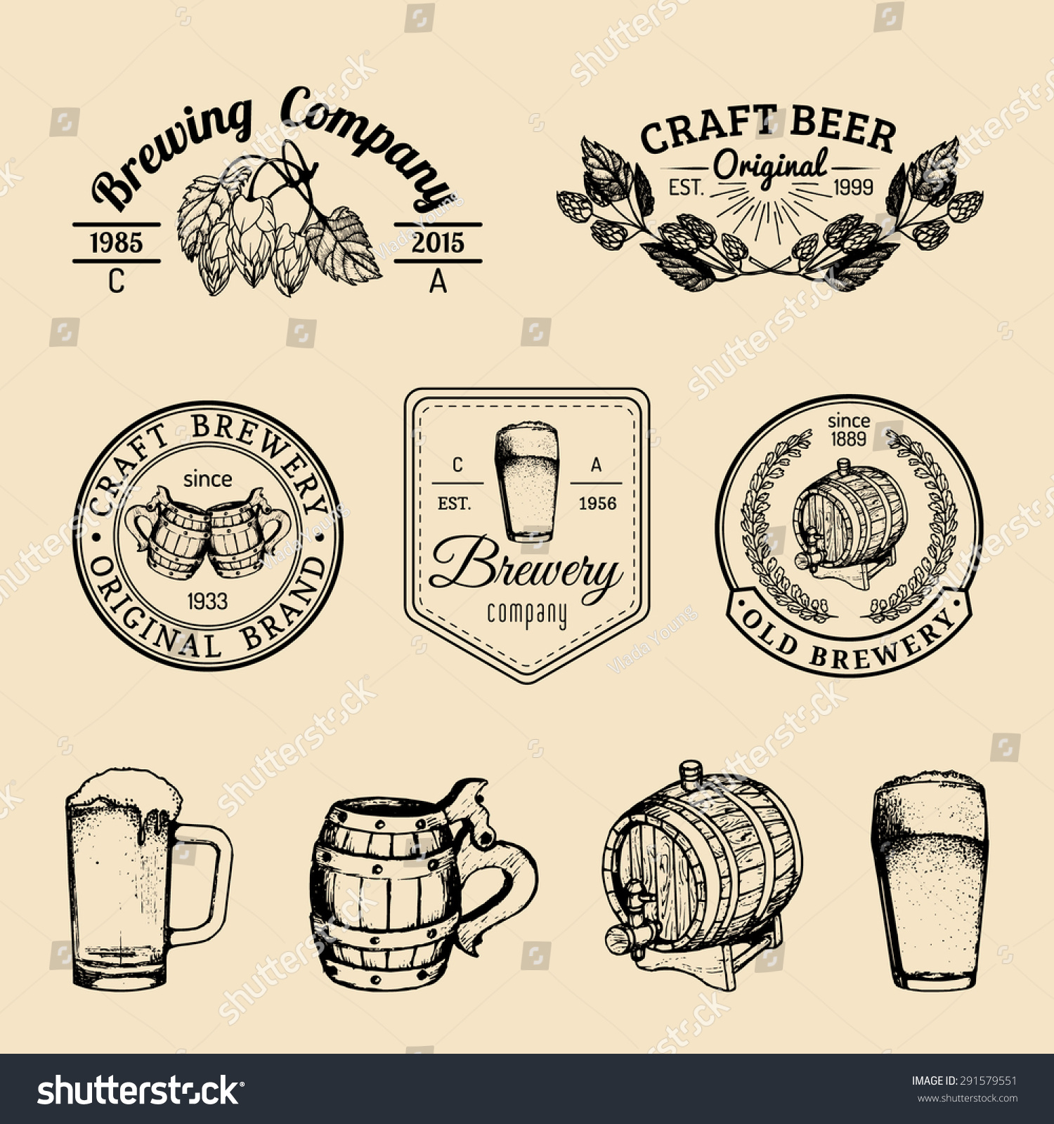 Old Brewery Logos Set Kraft Beer Stock Vector (Royalty Free) 291579551