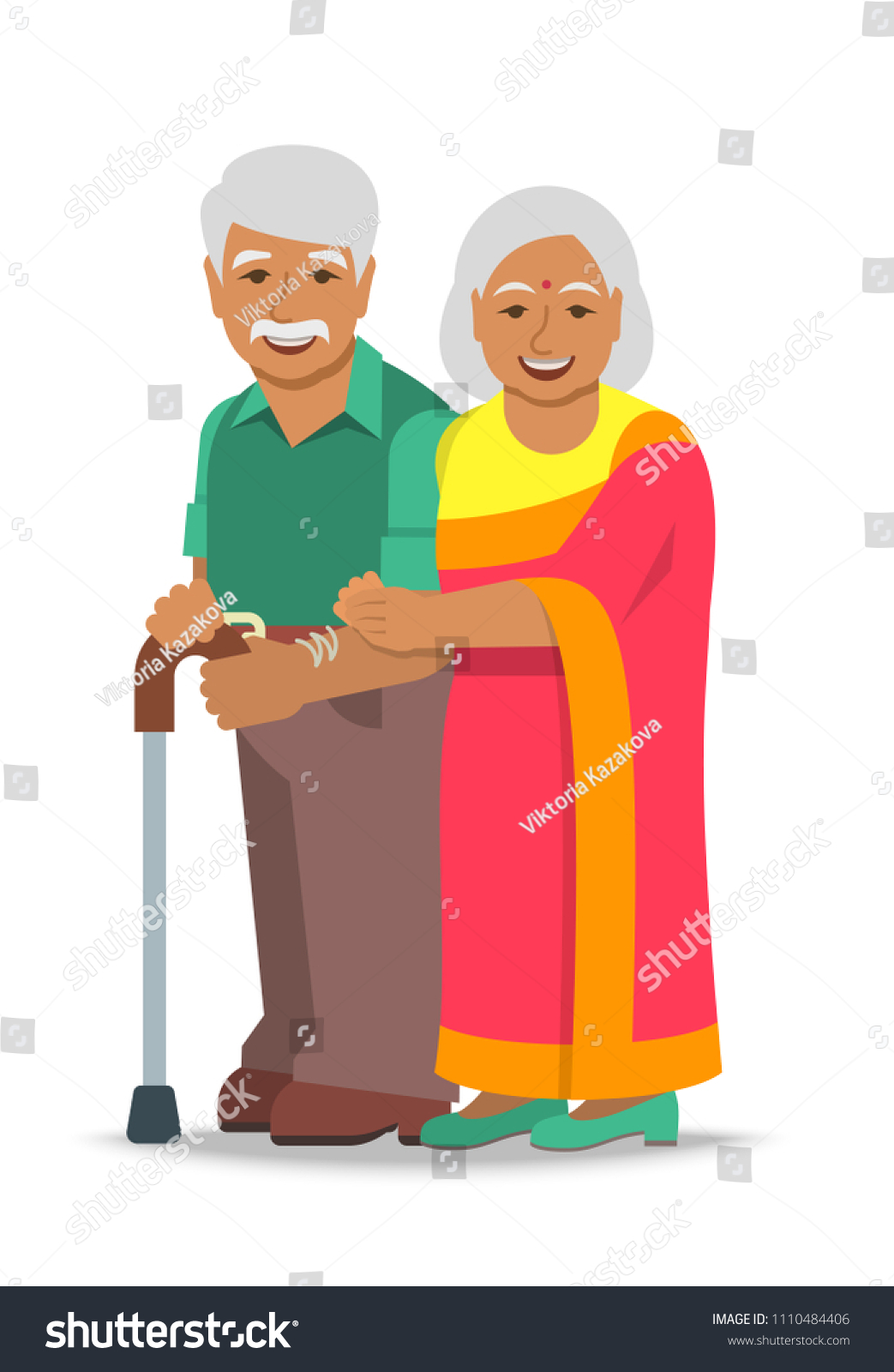 Vektor Stok Old Couple Stands Together Elderly Indian Tanpa Royalti