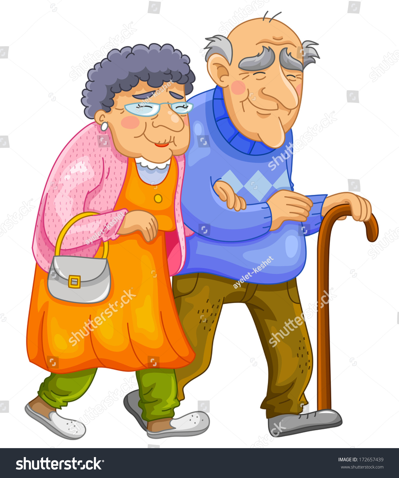 Old Couple Walking Together Stock Vector Illustration 172657439 ...