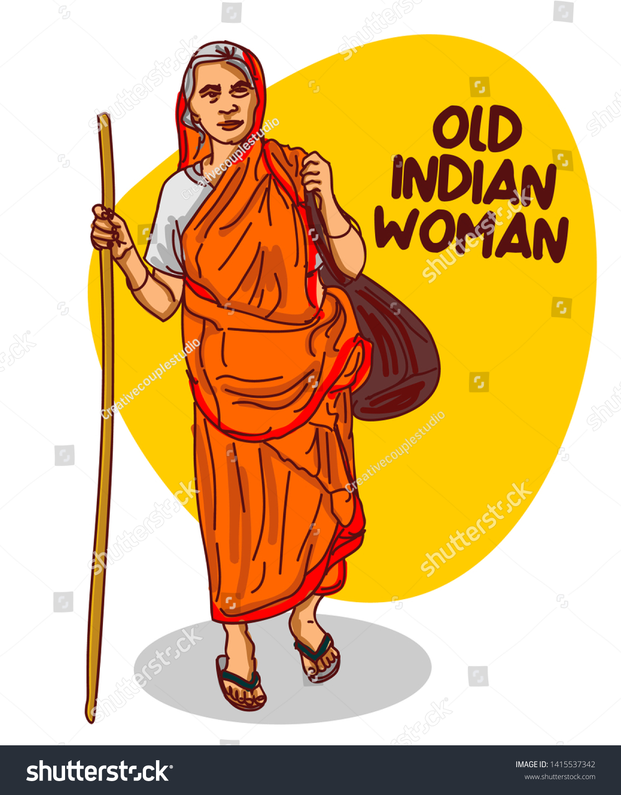 indian old woman clipart