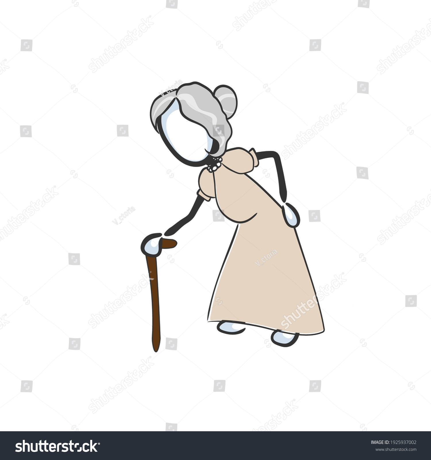 Old Lady Stuff Walking Vector Simple เวกเตอร์สต็อก ปลอดค่าลิขสิทธิ์