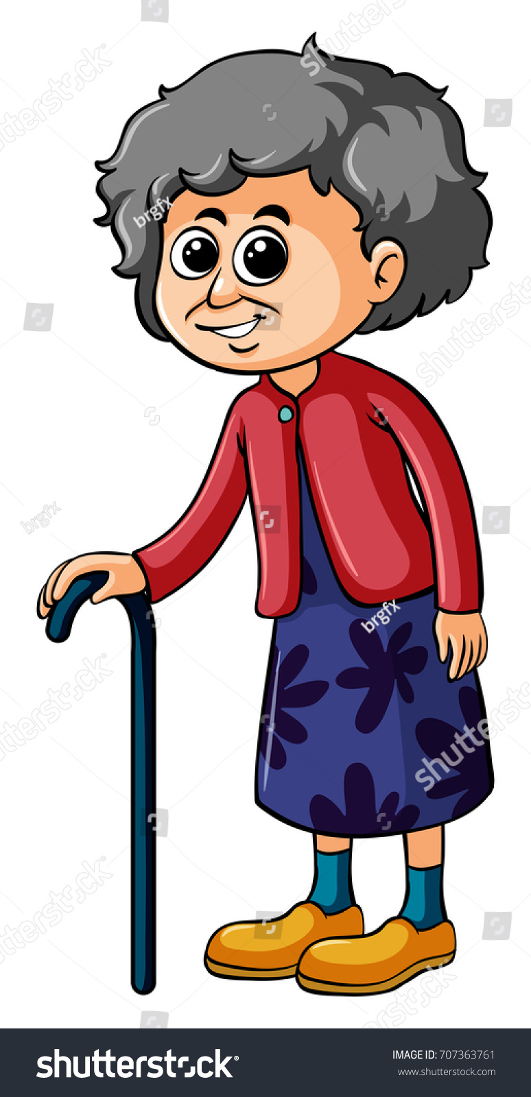 Old Lady Walking Stick Illustration Stock Vector (Royalty Free) 707363761