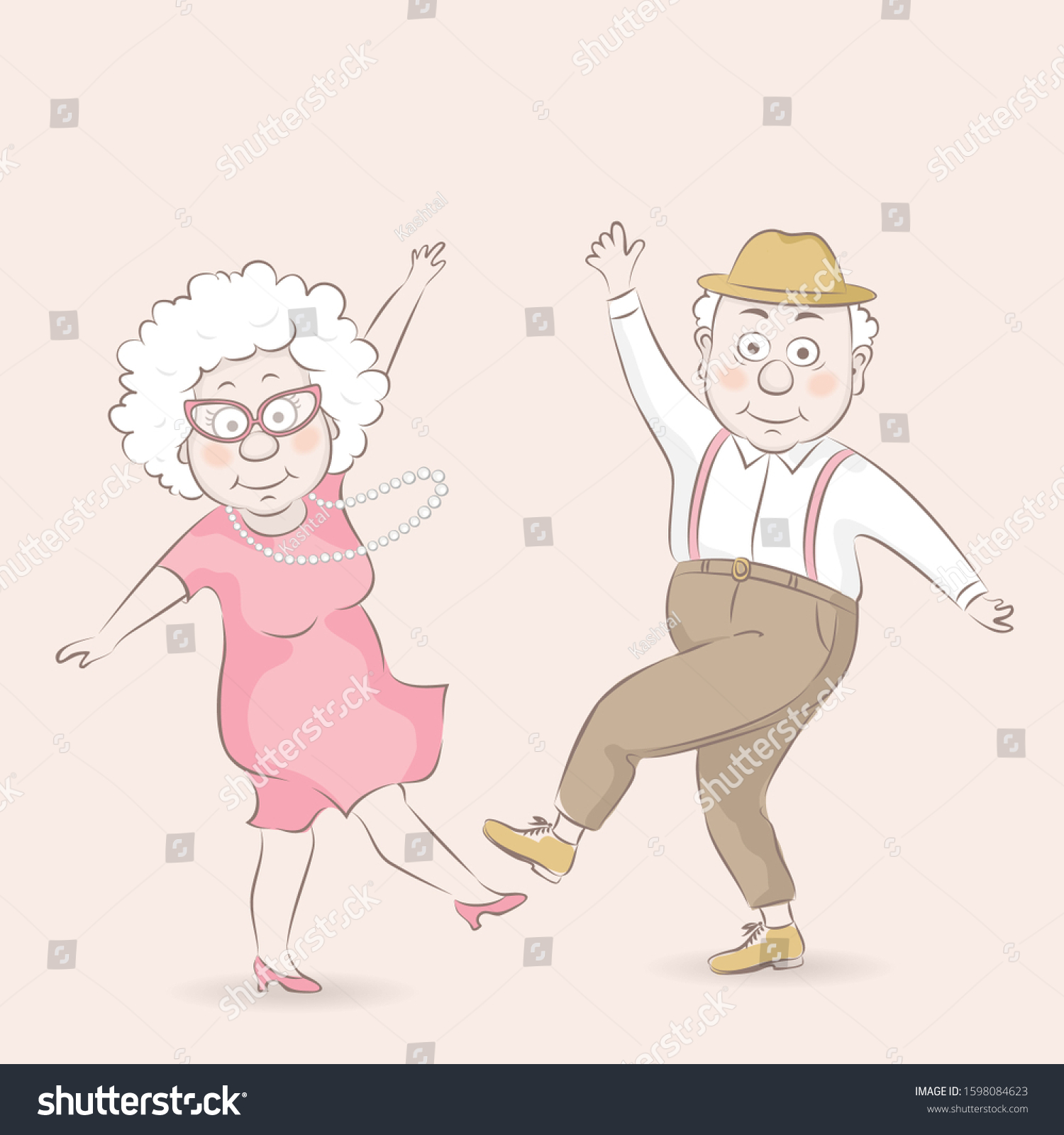 Old Man Old Woman Dancing Happy Stock Vector (Royalty Free) 1598084623 ...