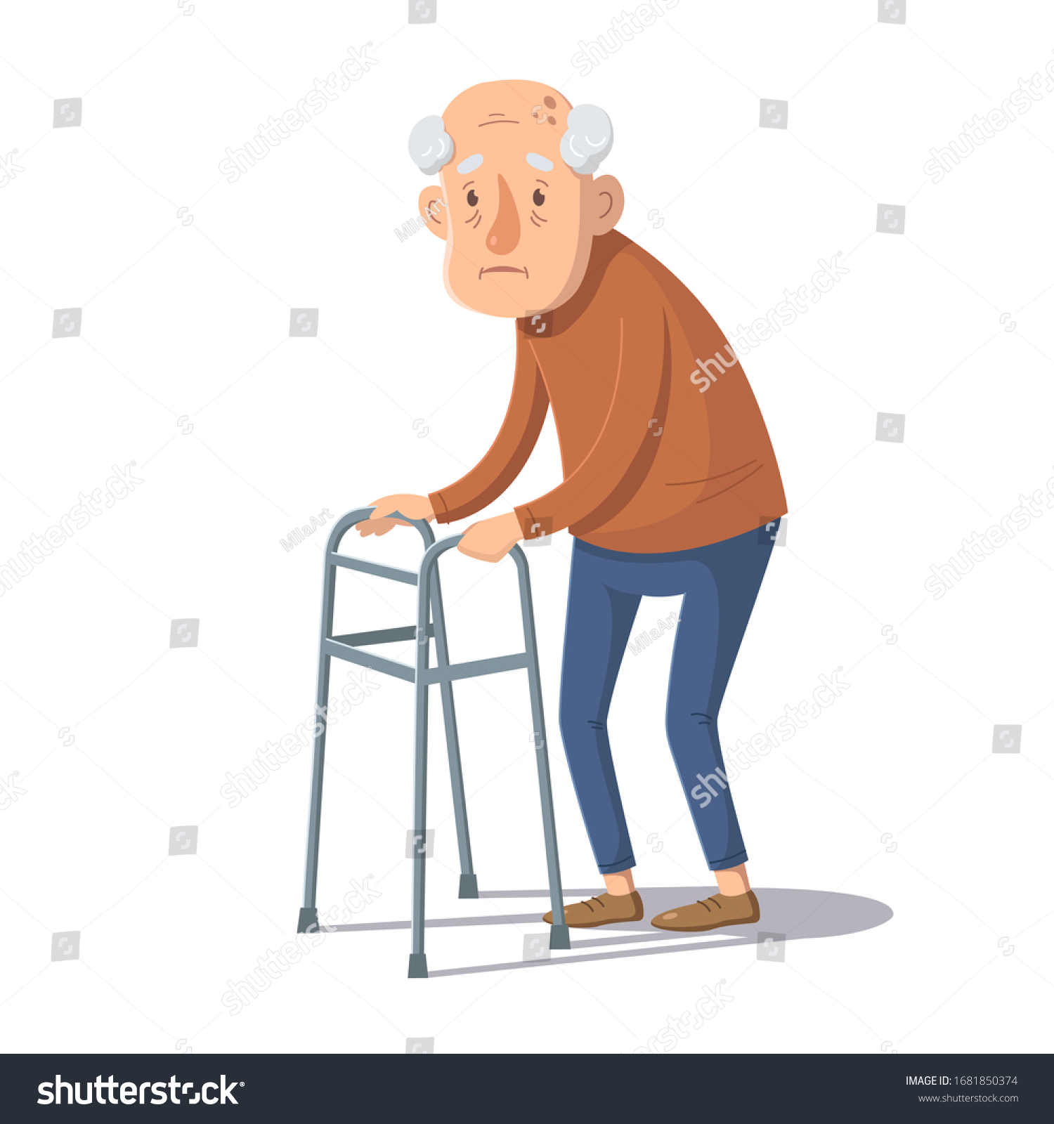 Old Man Standing Walking Frame Vector Stock Vector Royalty Free