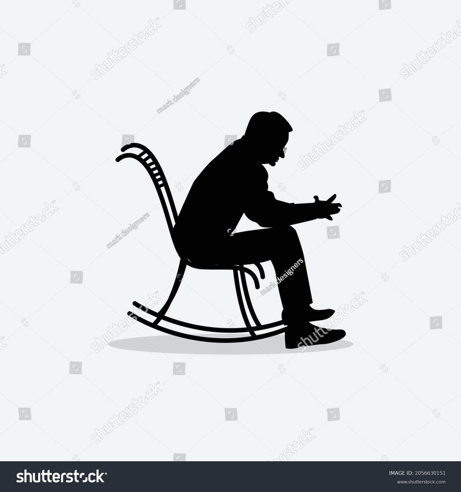 Old Man Sitting Rocking Chair Vector Stock Vector Royalty Free 2056630151