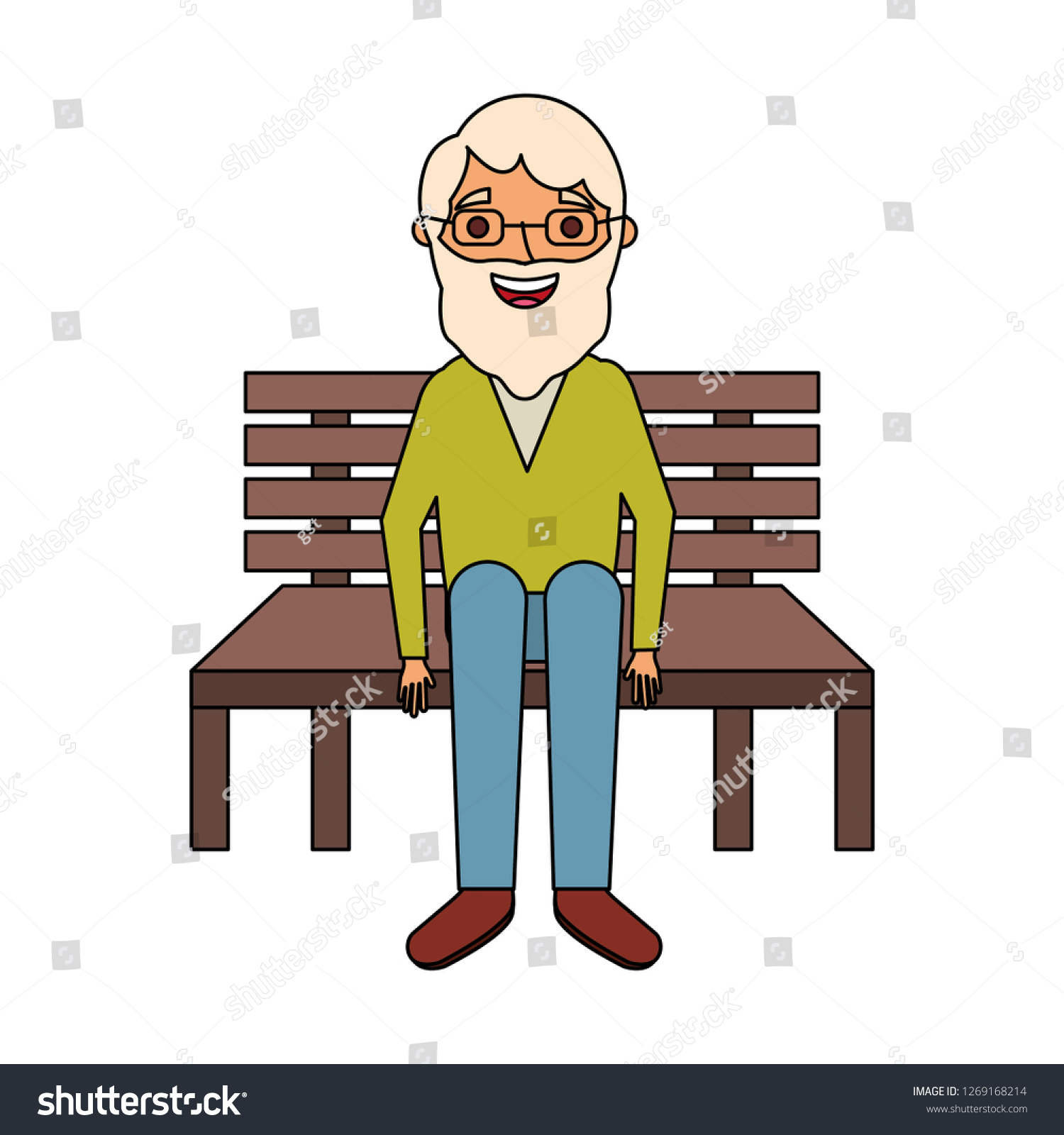 Old Man Sitting On Bench Stock Vector (Royalty Free) 1269168214 ...