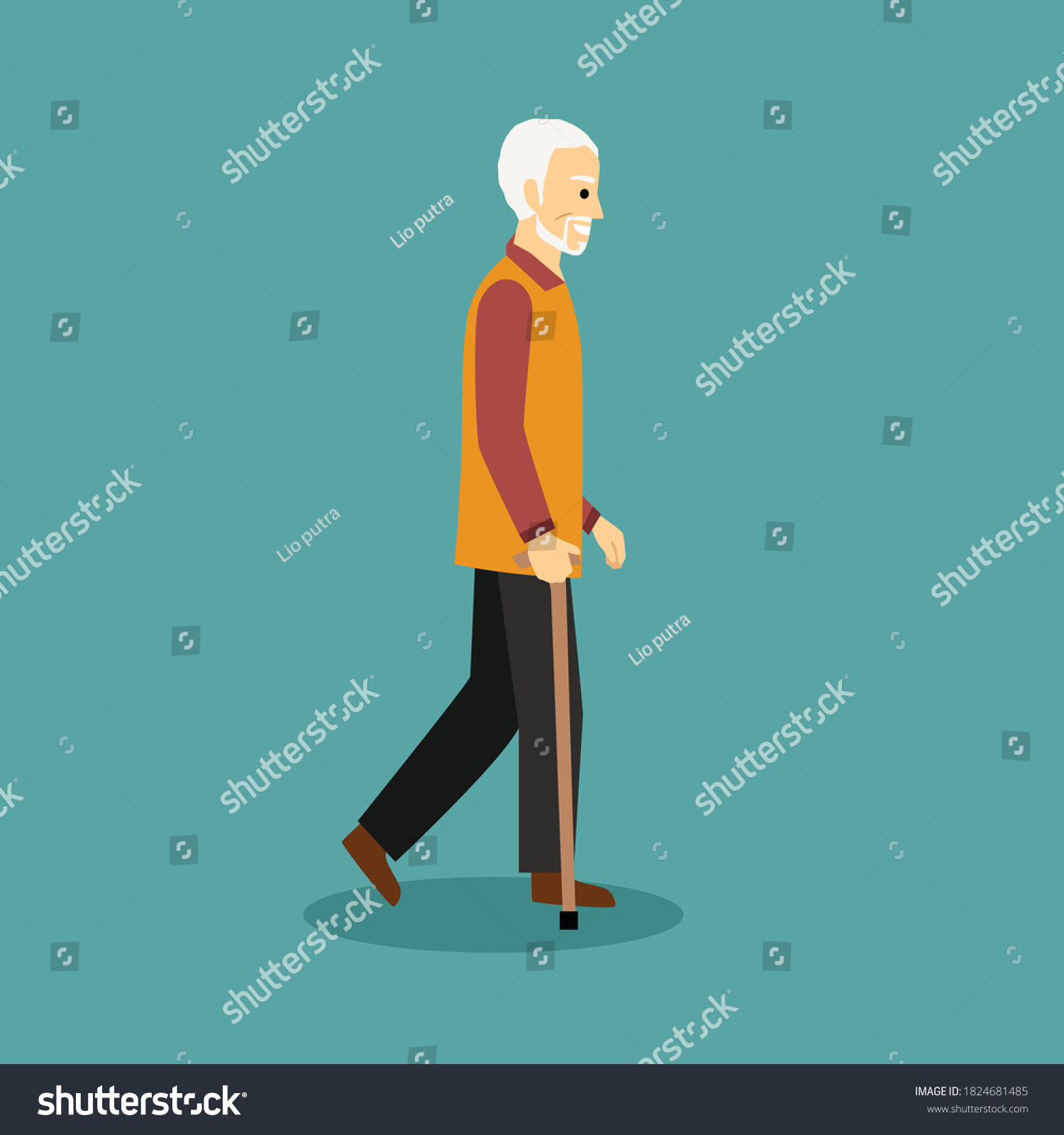 Old Man Walking Cane Vector Character 库存矢量图（免版税）1824681485 Shutterstock