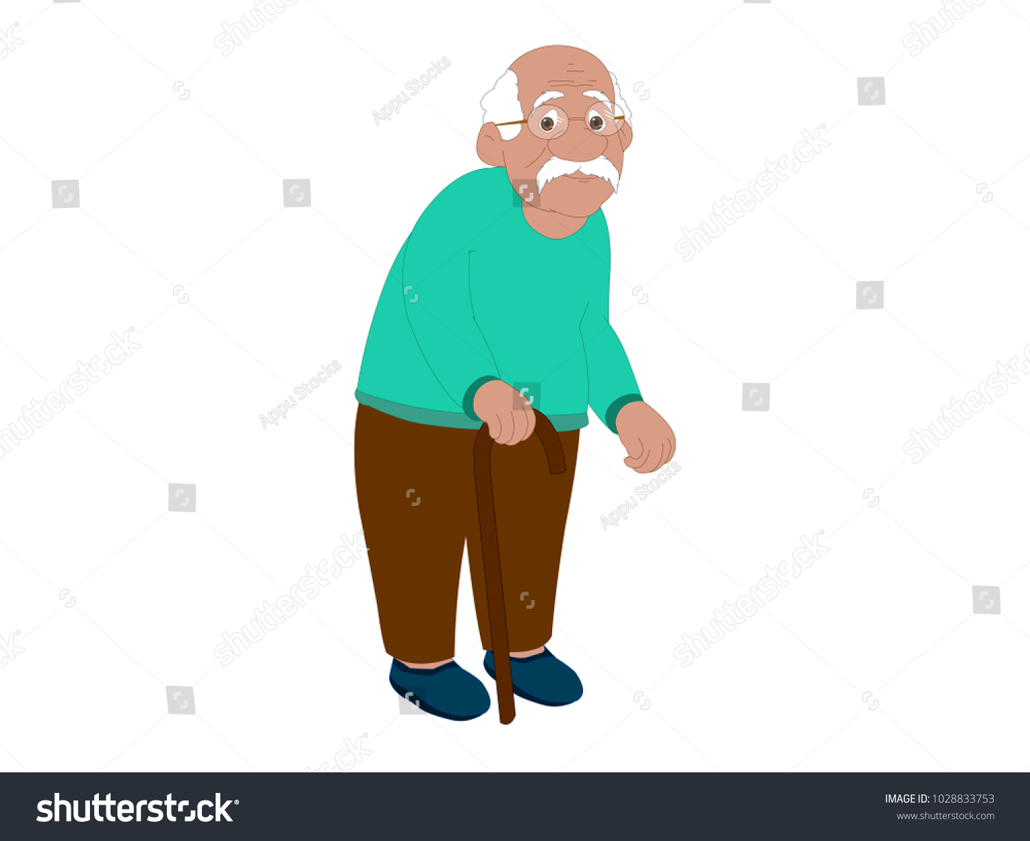 Old Man Walking Stick Cartoon Vector เวกเตอร์สต็อก ปลอดค่าลิขสิทธิ์