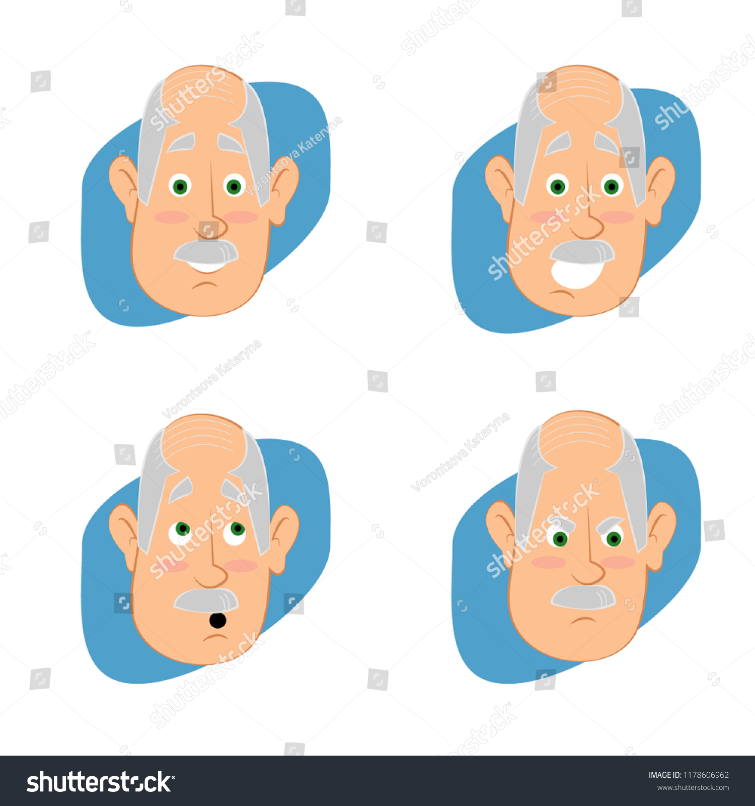 Old Man Gray Hair Mustache Cartoon Stock Vector Royalty Free