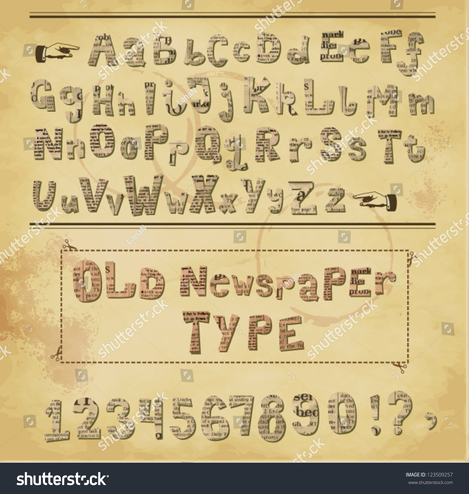 Old Newspaper Type Alphabet Numbers Cut Stock Vector Royalty Free