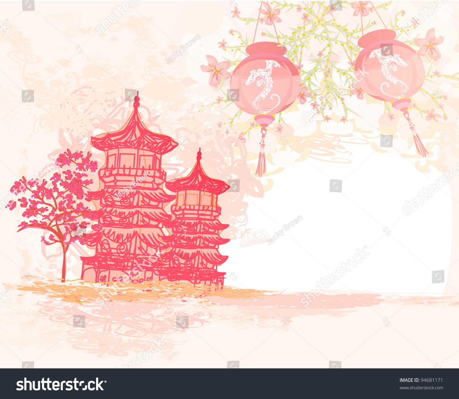 Old Paper Asian Landscape Chinese Lanterns Stock Vector 94681171 Shutterstock