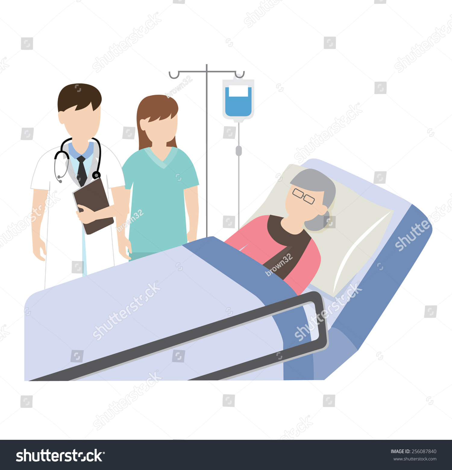 Old Patient In Hospital Bed With Doctor And Nurse Stock Vector ...