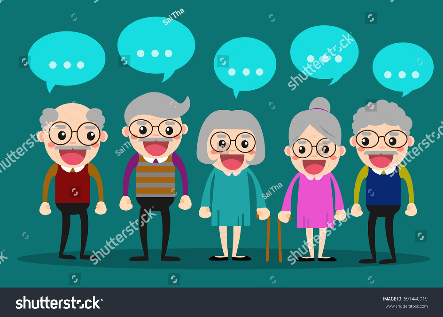 Old People Meeting Talking Together Elderly Stock Vector (Royalty Free