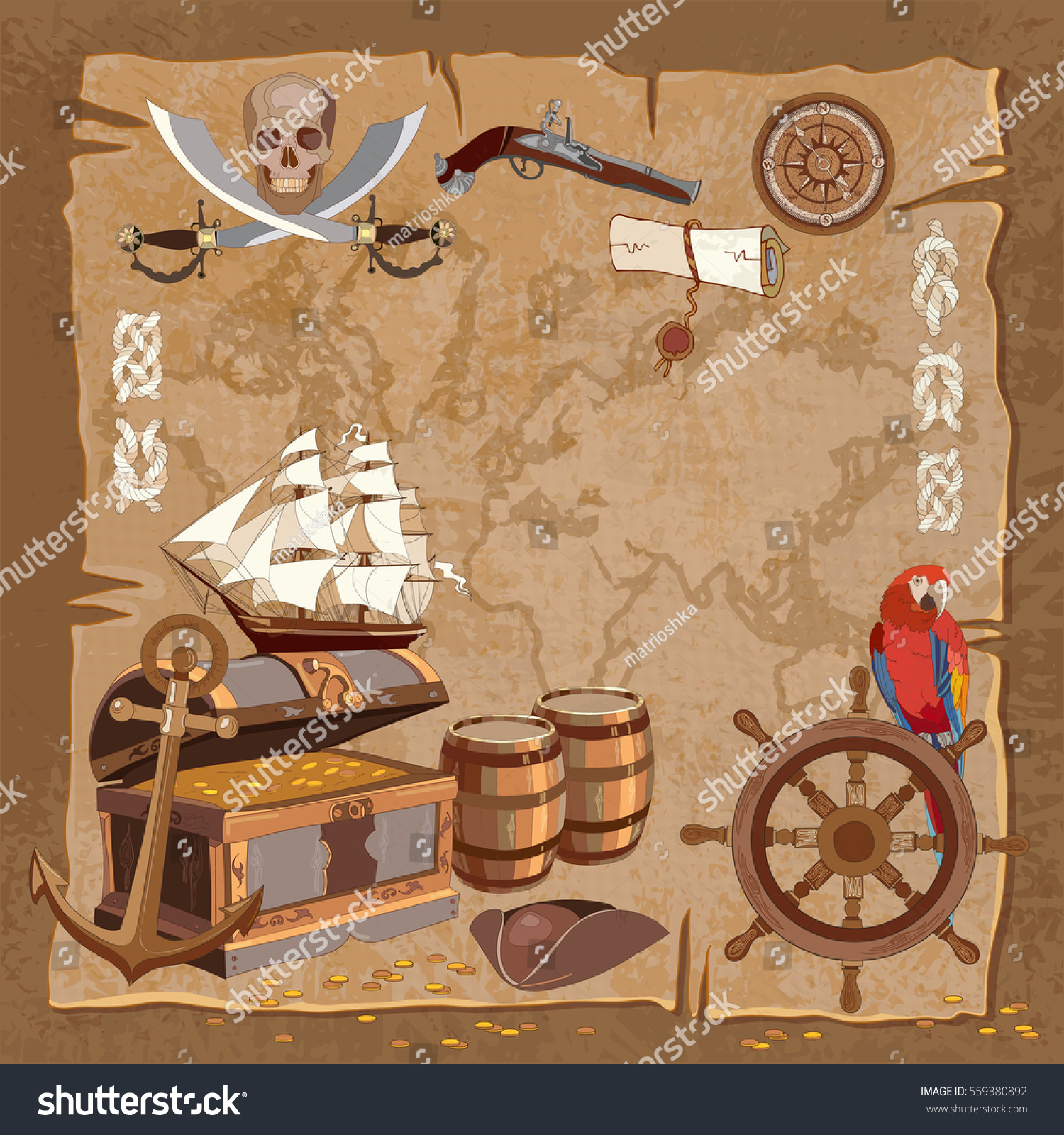 Old Pirate Treasure Map Adventure Stories Stock Vector