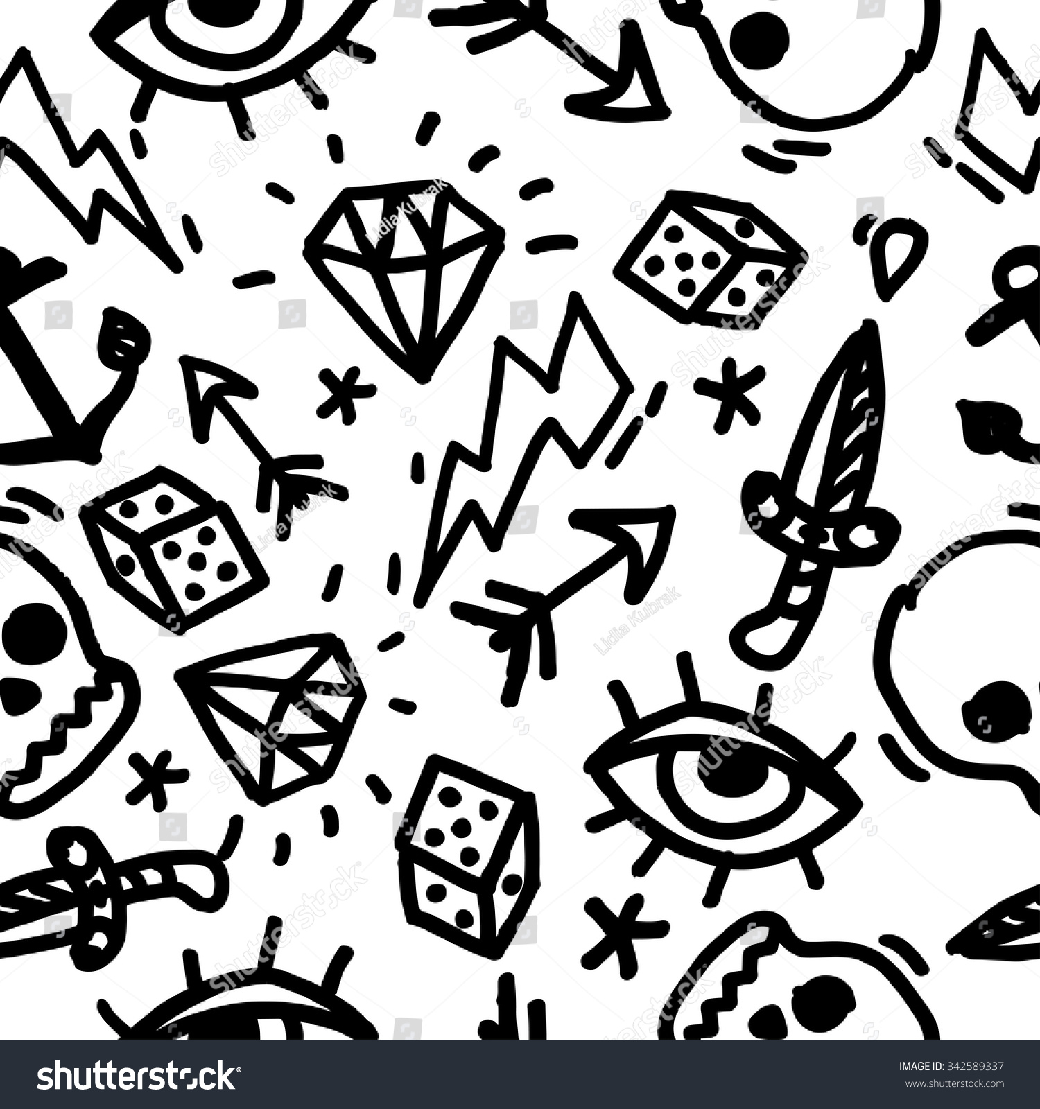 Old School Tattoos Pattern Hand Drawn Stock Vector Royalty Free