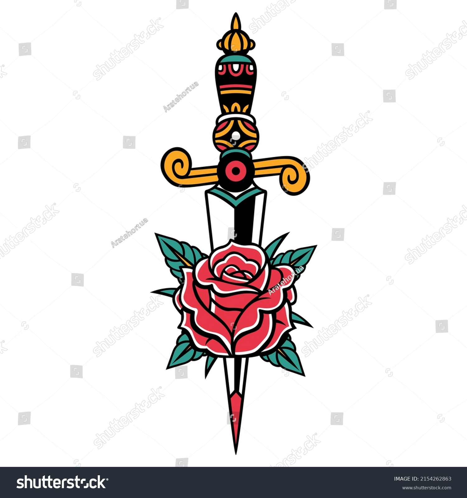 Old School Traditional Dagger Rose Icon Stock Vector (Royalty Free ...