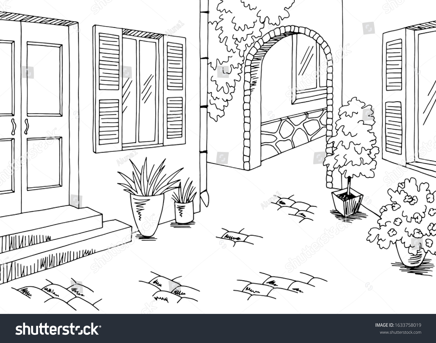 Old Street Graphic Black White Town Stock Vector (Royalty Free) 1633758019