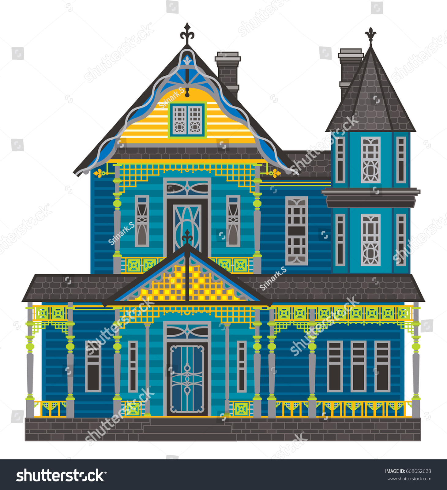 Old Town Victorian House Colonial Home Stock Vector Royalty Free 668652628