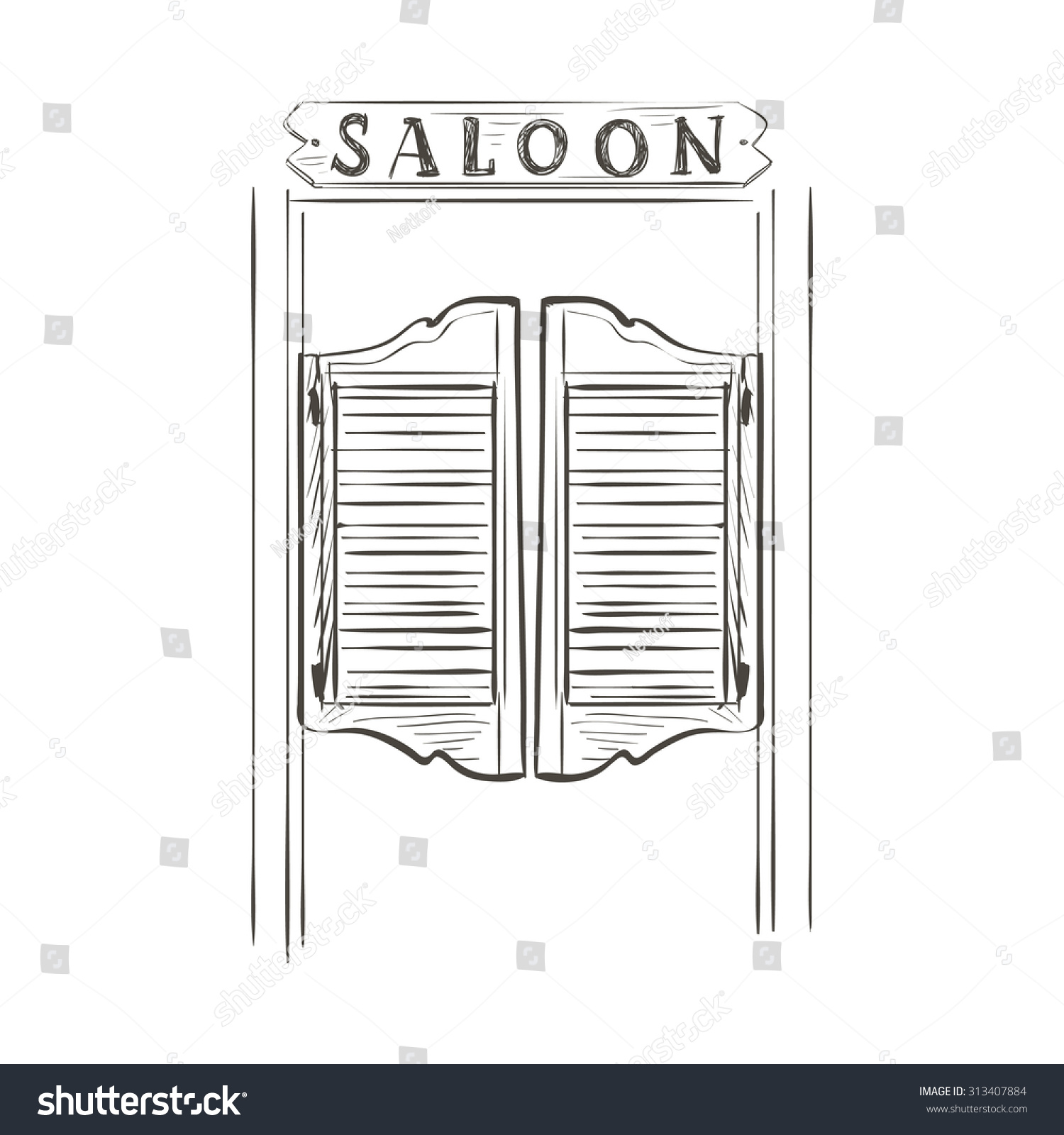 Old Western Swinging Saloon Doors Doodle Stock Vector 313407884
