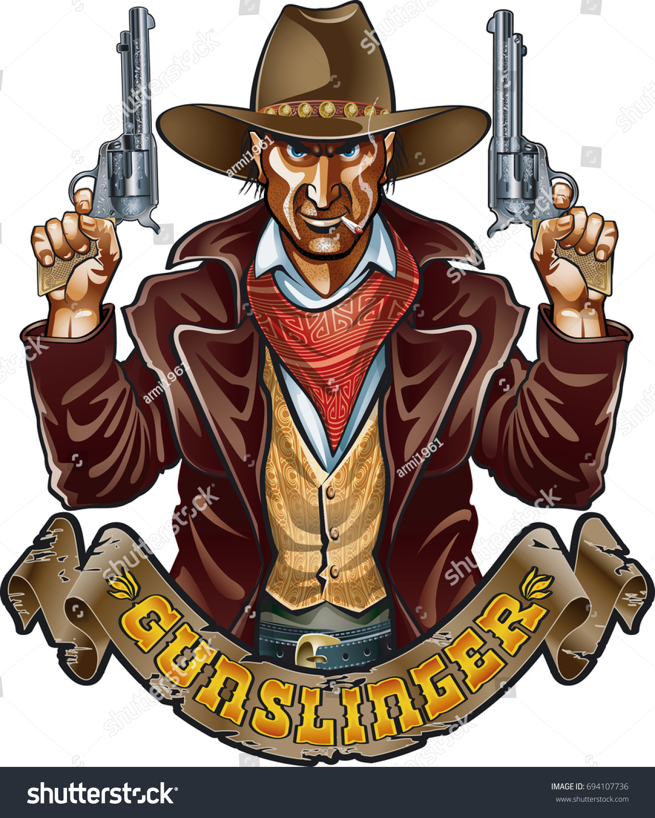 Old Wild West Gunslinger Holding Two Stock Vector Royalty Free 694107736